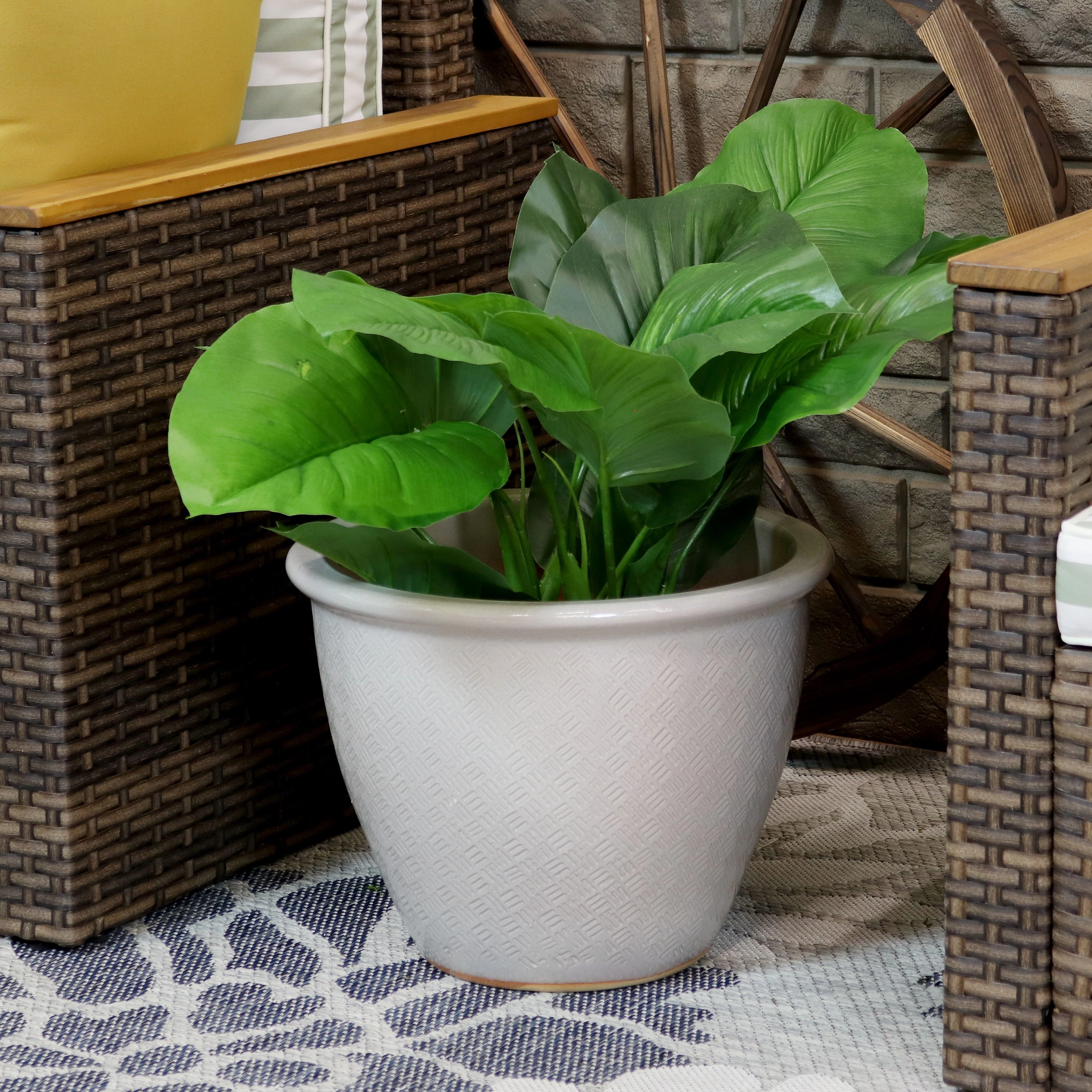 Sunnydaze Ocean Villa Glazed Ceramic Planter with Drainage - 15"