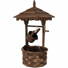 Sunnydaze Old-Fashioned Wood Wishing Well Fountain with Liner - 48" Houtdoor garden water fountain