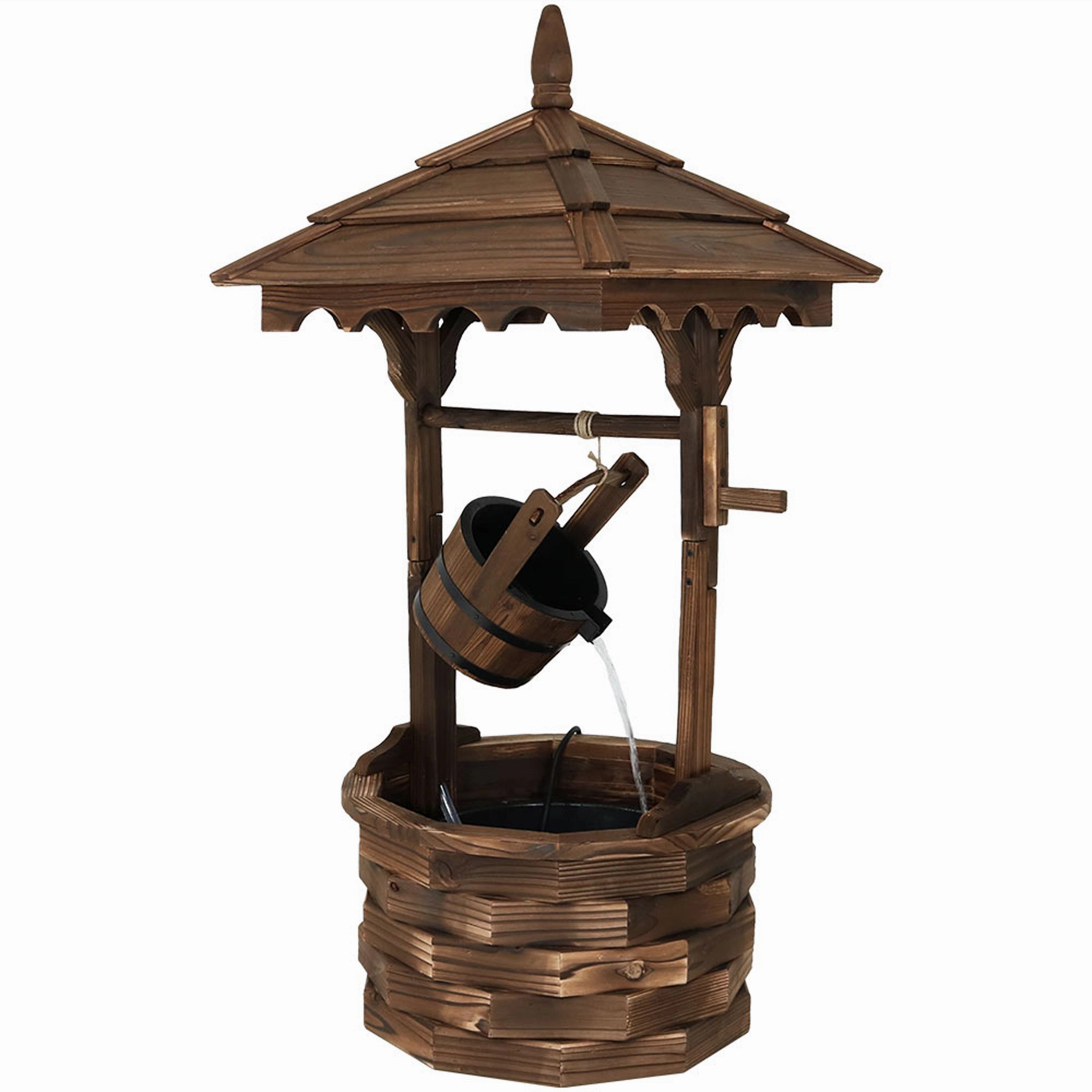 Sunnydaze Old-Fashioned Wood Wishing Well Fountain with Liner - 48" Houtdoor garden water fountain