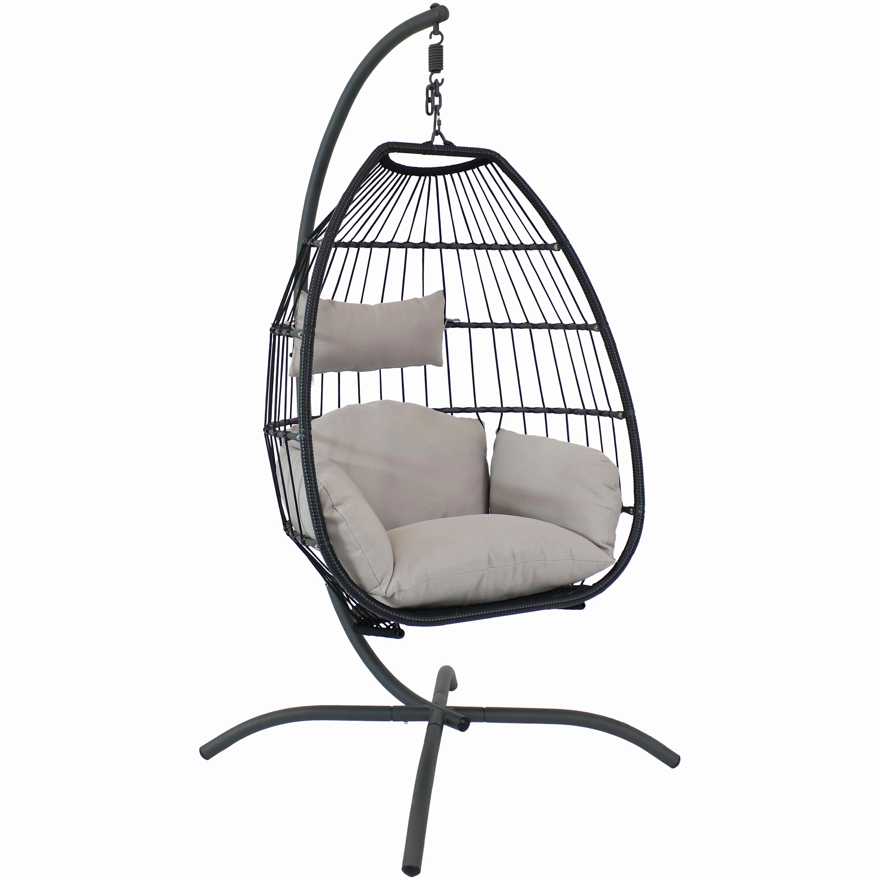 Sunnydaze Oliver Resin Wicker Egg Chair and Stand - Gray Cushionsoutdoor patio furniture set