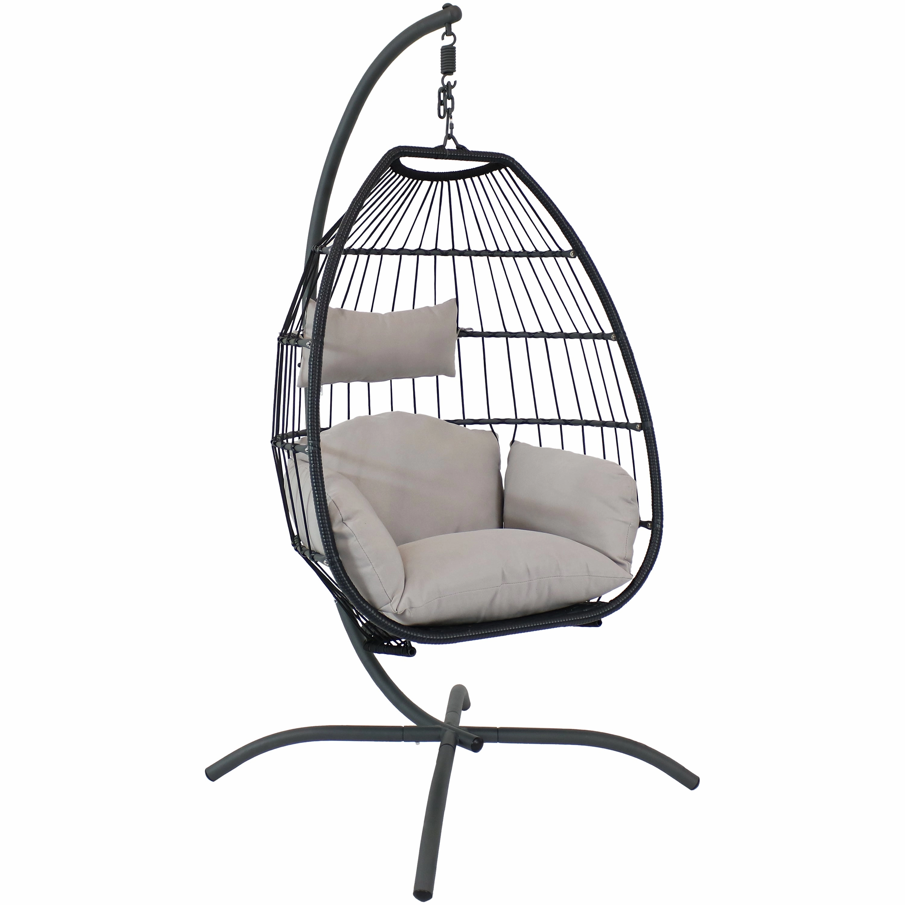 Sunnydaze Oliver Resin Wicker Egg Chair and Stand - Gray Cushionsegg swing chair for outdoor use