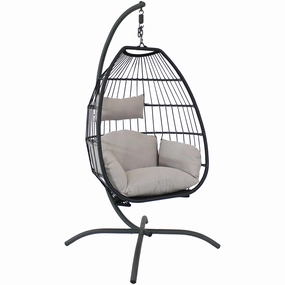 Sunnydaze Oliver Resin Wicker Egg Chair and Stand - Gray Cushionsegg swing chair for outdoor use