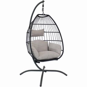 Sunnydaze Oliver Resin Wicker Egg Chair and Stand - Gray Cushionsoutdoor patio furniture set