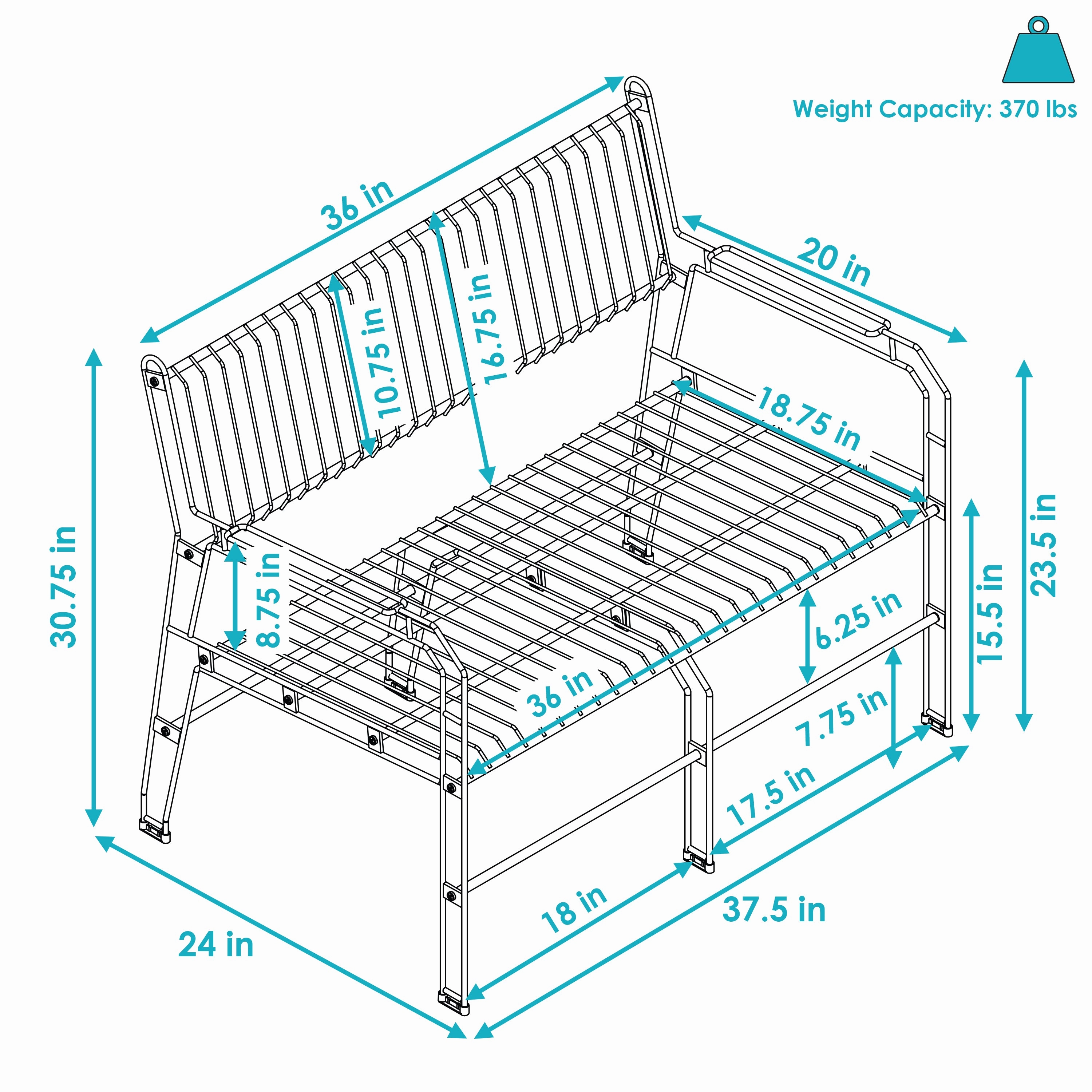 Sunnydaze Outdoor 2-Person Modern Metal Patio Bench - Black
