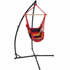 Sunnydaze Outdoor Hanging Hammock Chair Swing and X-Stand Set - Sunset double size outdoor hammock for couples