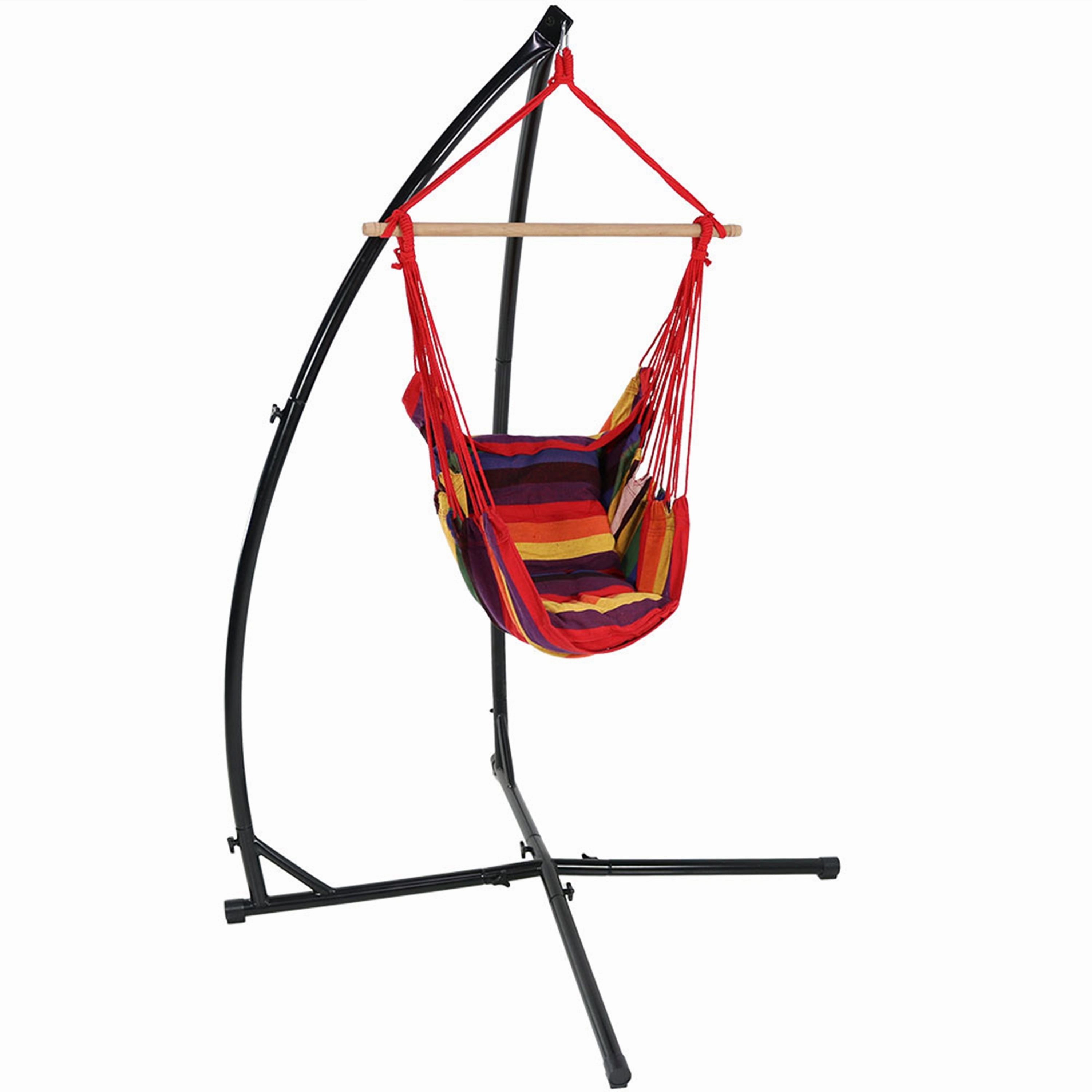 Sunnydaze Outdoor Hanging Hammock Chair Swing and X-Stand Set - Sunset double size outdoor hammock for couples