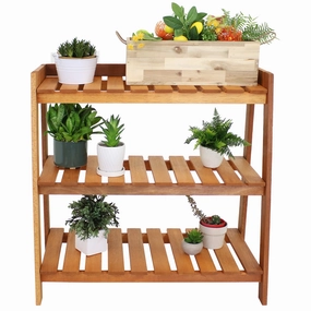 Sunnydaze Outdoor Meranti Wood Garden Shelf with Teak Oil Finish decorative outdoor planter box designs