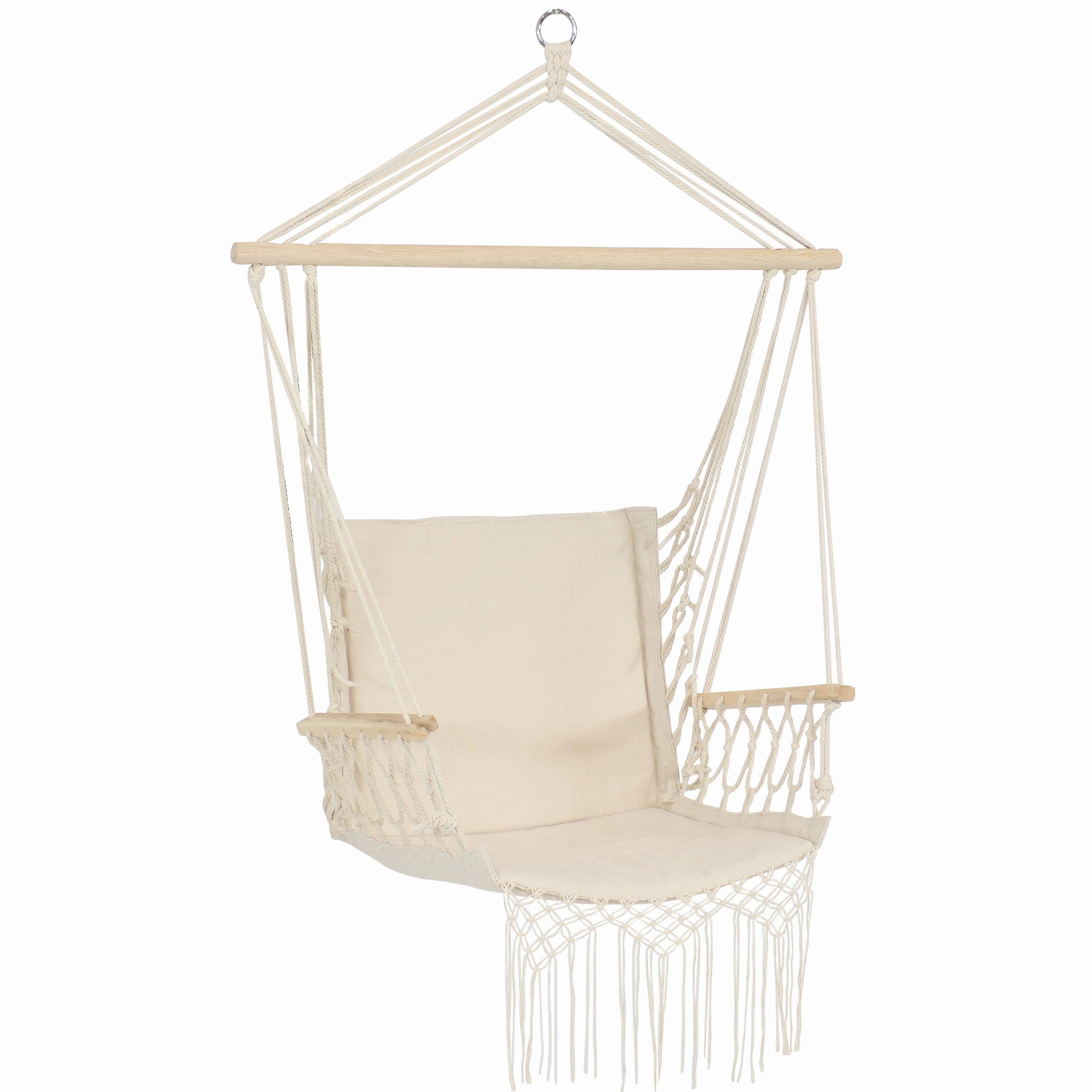 Sunnydaze Outdoor Polycotton Hammock Chair with Armrests - Natural double size outdoor hammock for couples