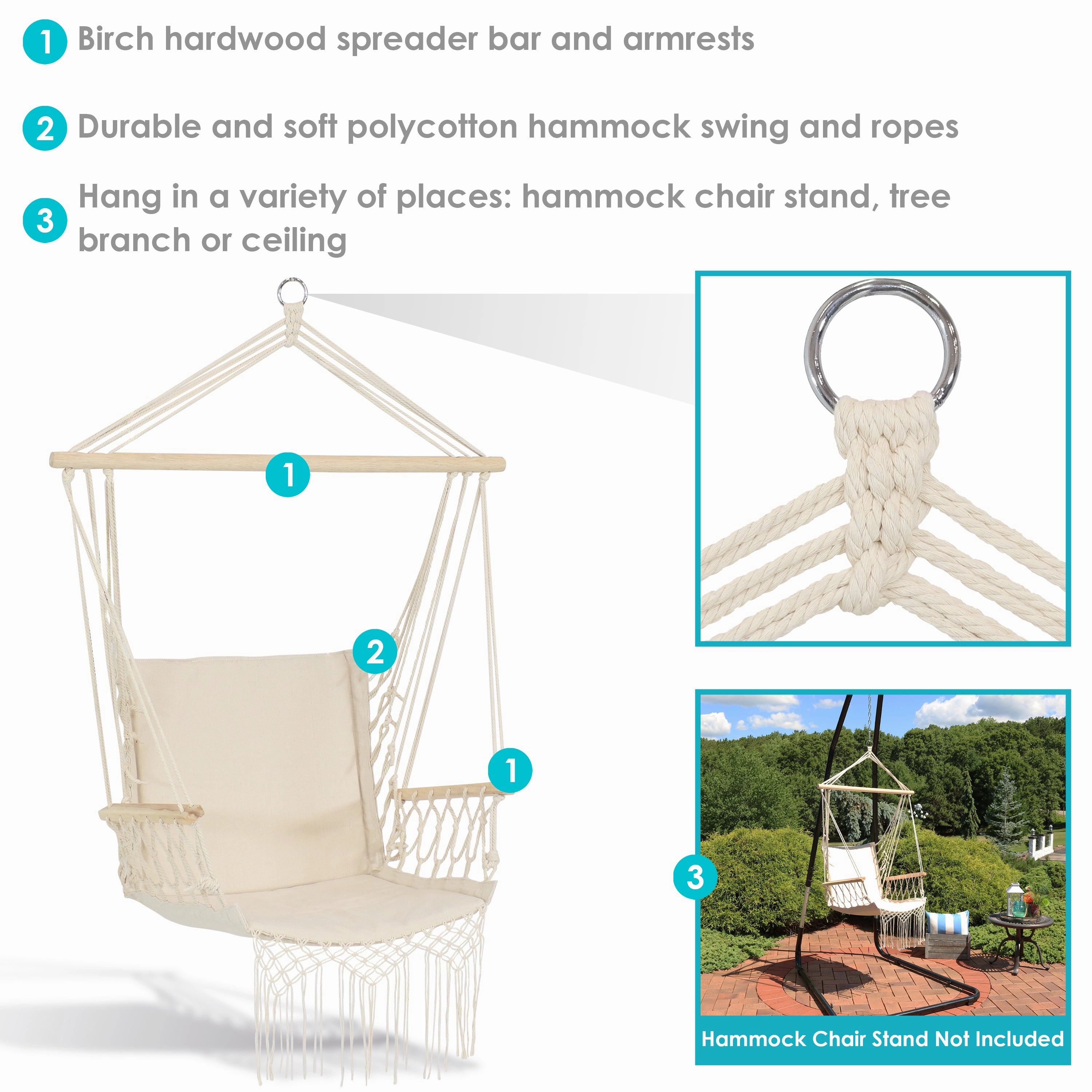 Sunnydaze Outdoor Polycotton Hammock Chair with Armrests - Natural