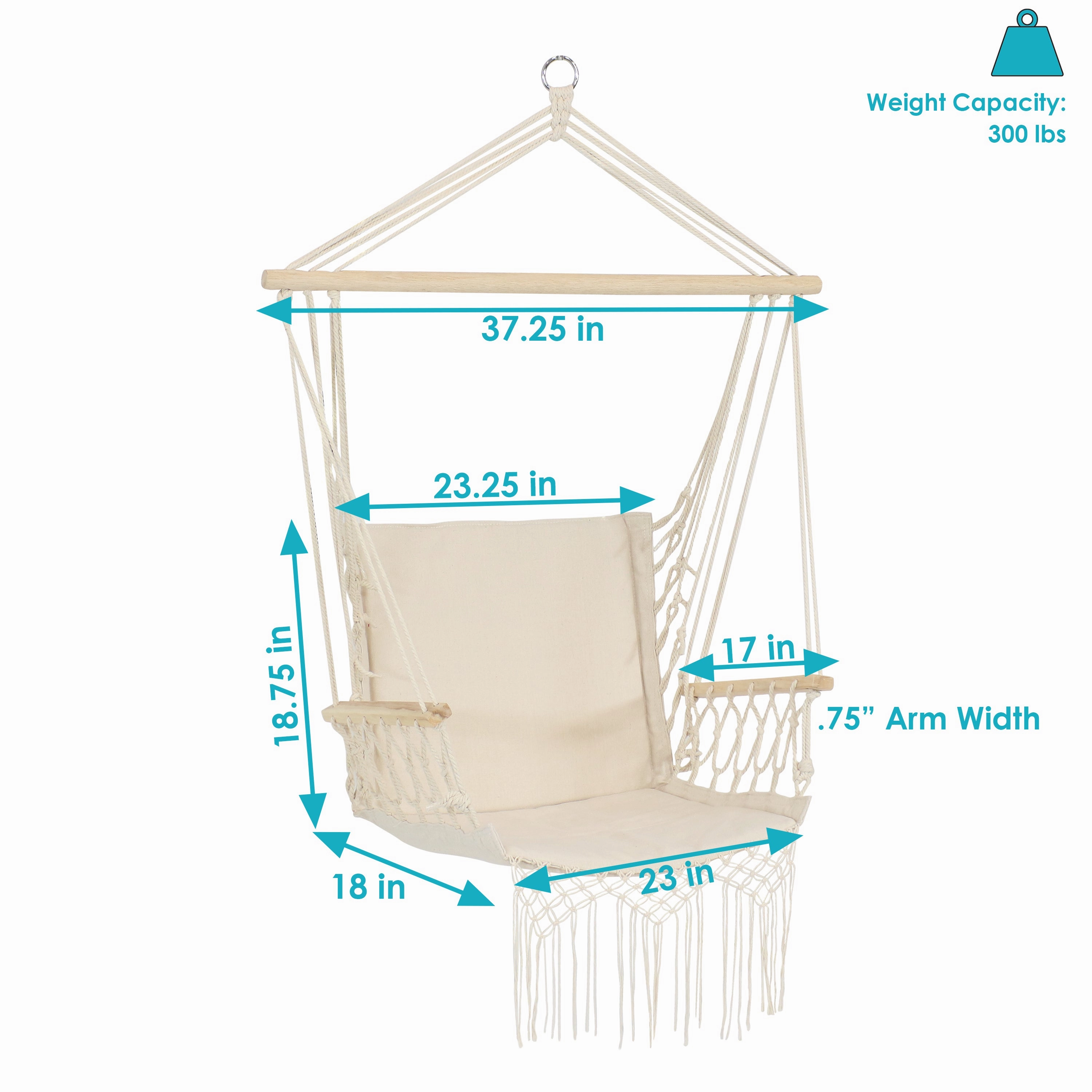 Sunnydaze Outdoor Polycotton Hammock Chair with Armrests - Natural