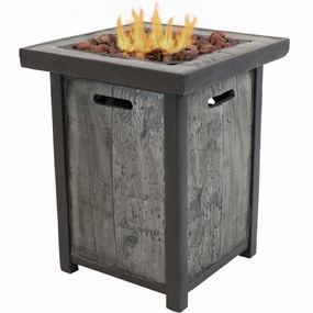 Sunnydaze Outdoor Propane Gas Fire Pit Table with Weathered Wood Look - 25"portable outdoor fire pit with lid