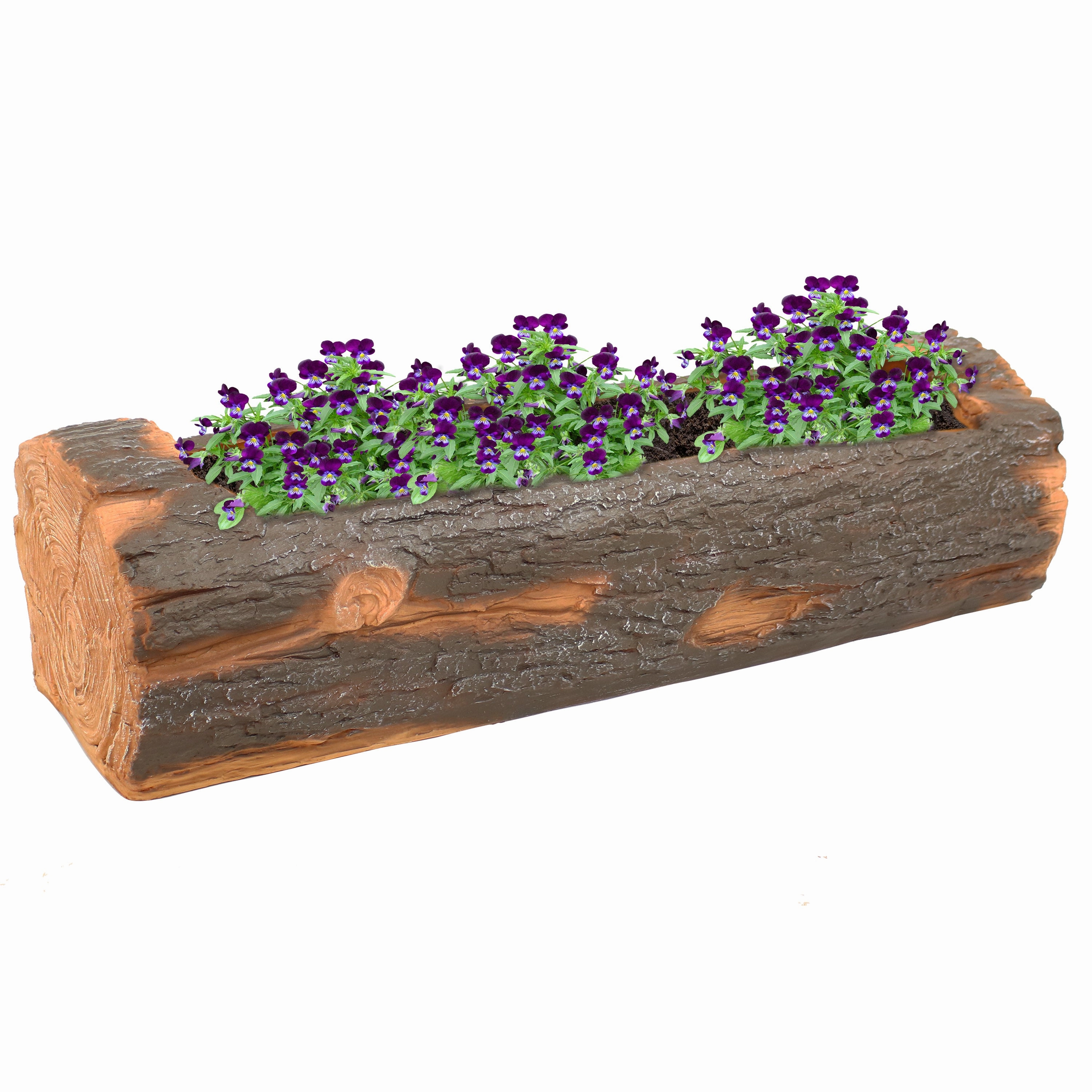 Sunnydaze Outdoor Rustic Polyresin Log Flower Pot Planter - 35" decorative outdoor planter box designs