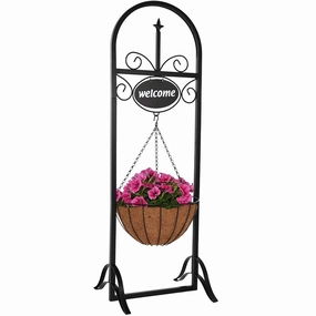 Sunnydaze Outdoor Welcome Sign with Hanging Basket Planter Stand - 48" decorative outdoor planter box designs