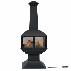 Sunnydaze Outdoor Wood-Burning Black Steel Chiminea - 57"portable outdoor fire pit with lid