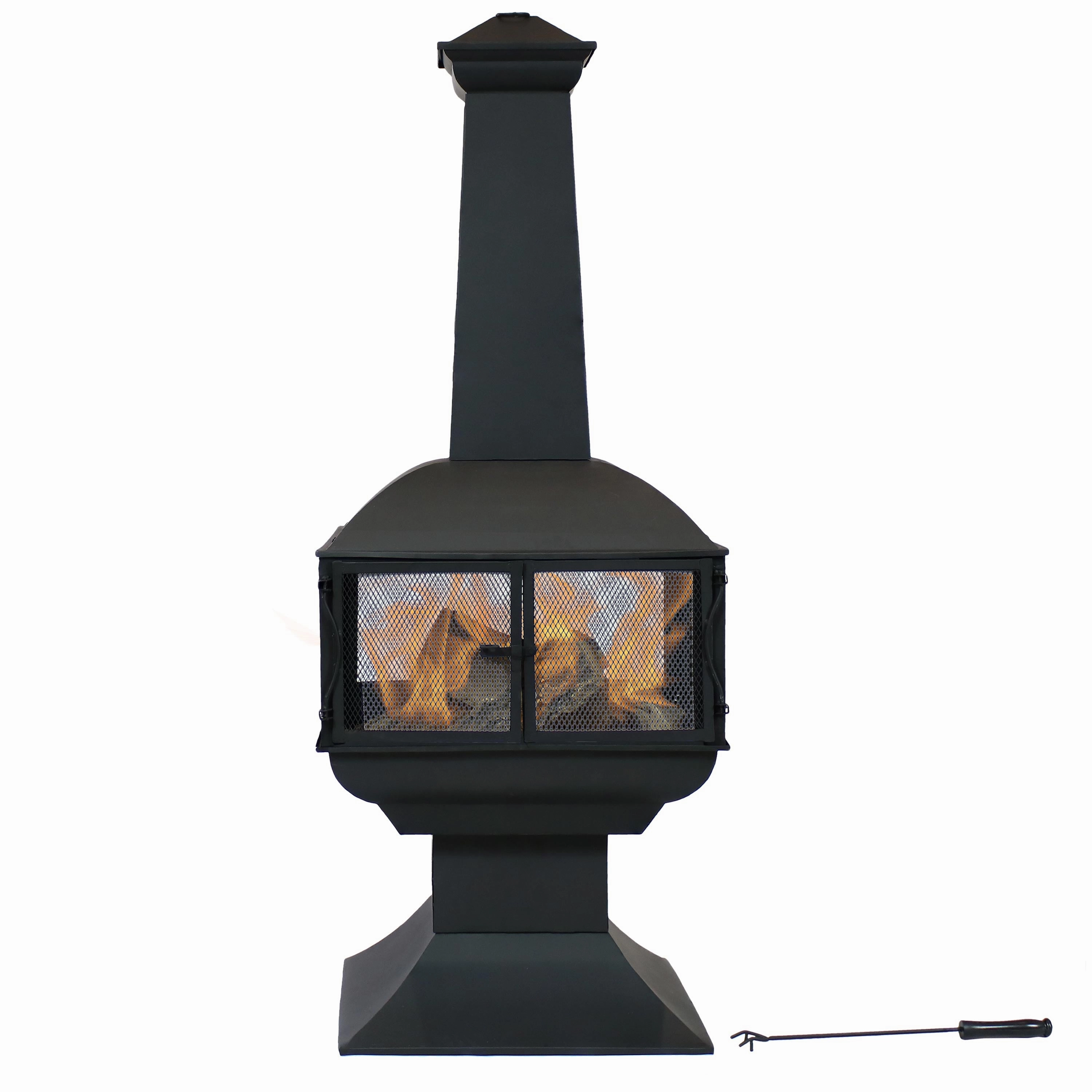 Sunnydaze Outdoor Wood-Burning Black Steel Chiminea - 57"portable outdoor fire pit with lid