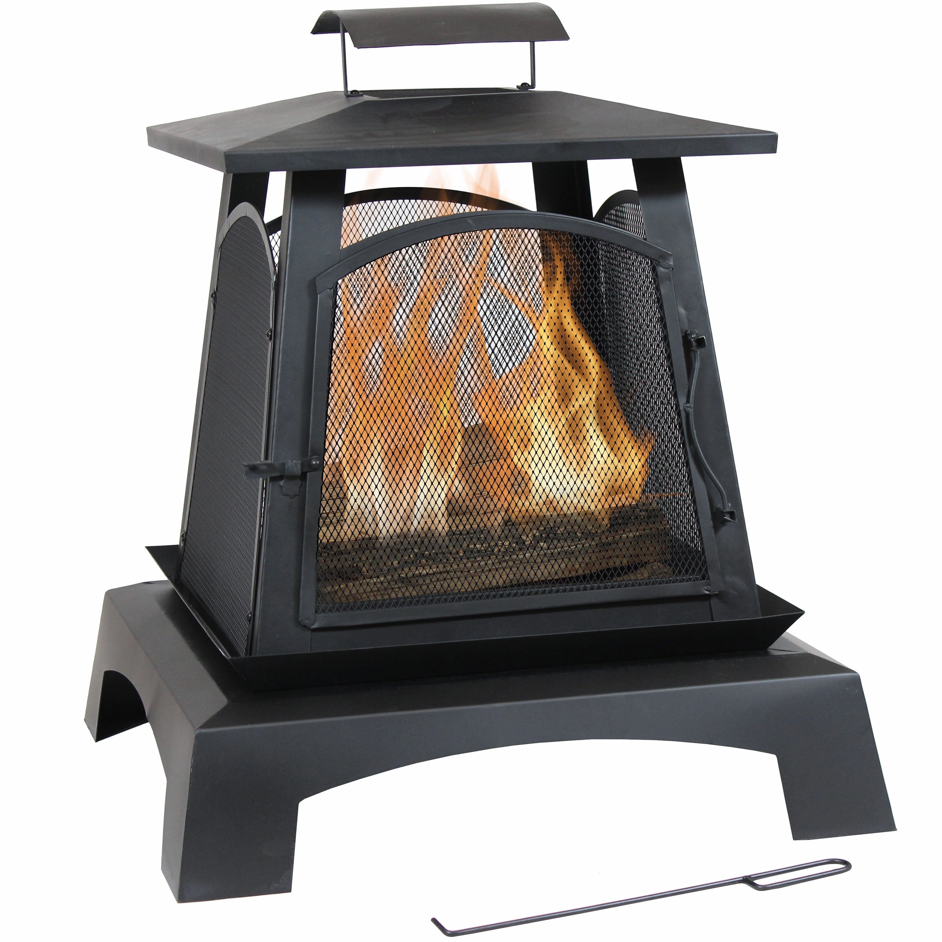 Sunnydaze Pagoda Style Steel with Black Finish Outdoor Fireplace - 32"portable outdoor fire pit with lid