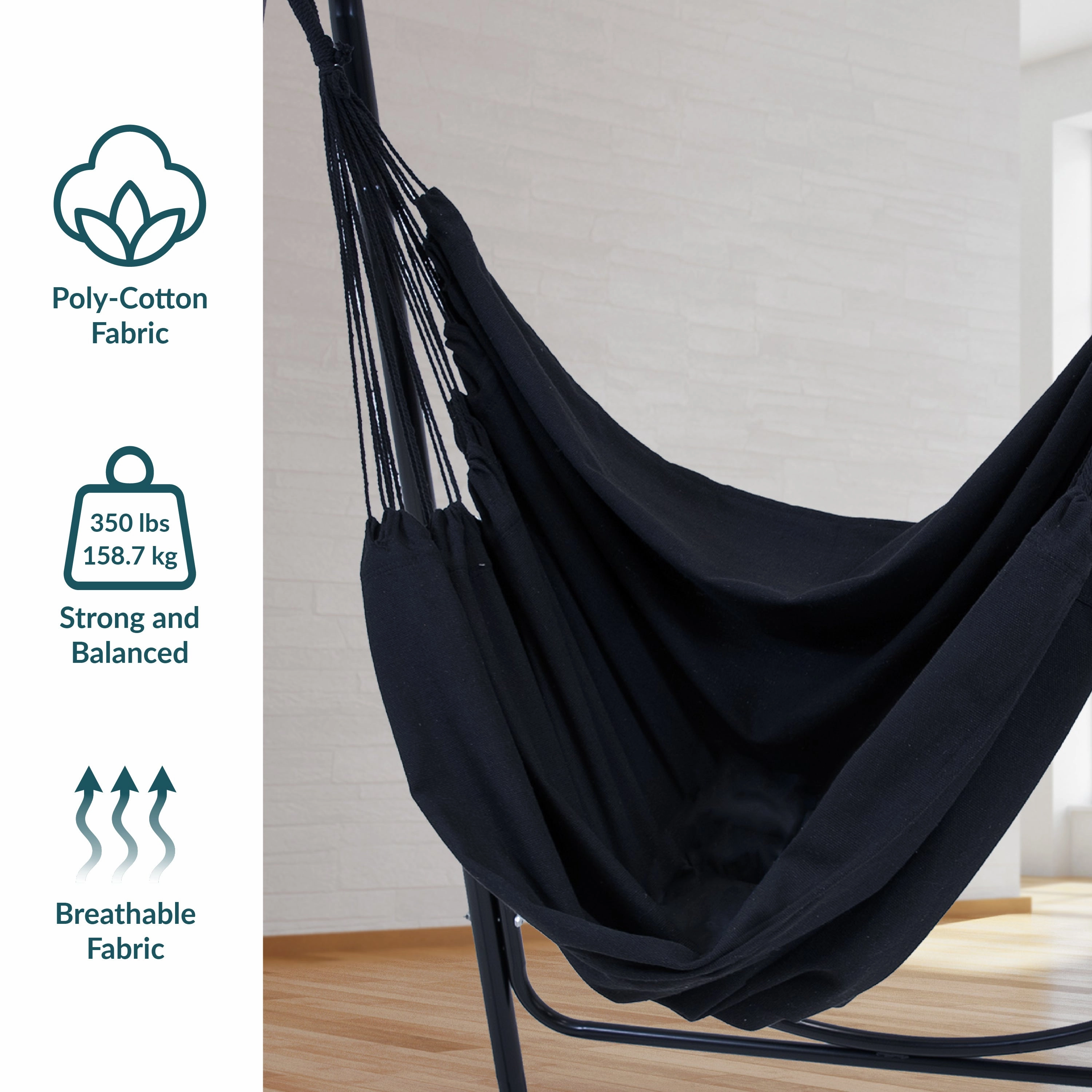 Sunnydaze Patio Hammock Chair with Stand for Outside - Steel A-Frame - Black