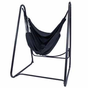 Sunnydaze Patio Hammock Chair with Stand for Outside - Steel A-Frame - Black double size outdoor hammock for couples