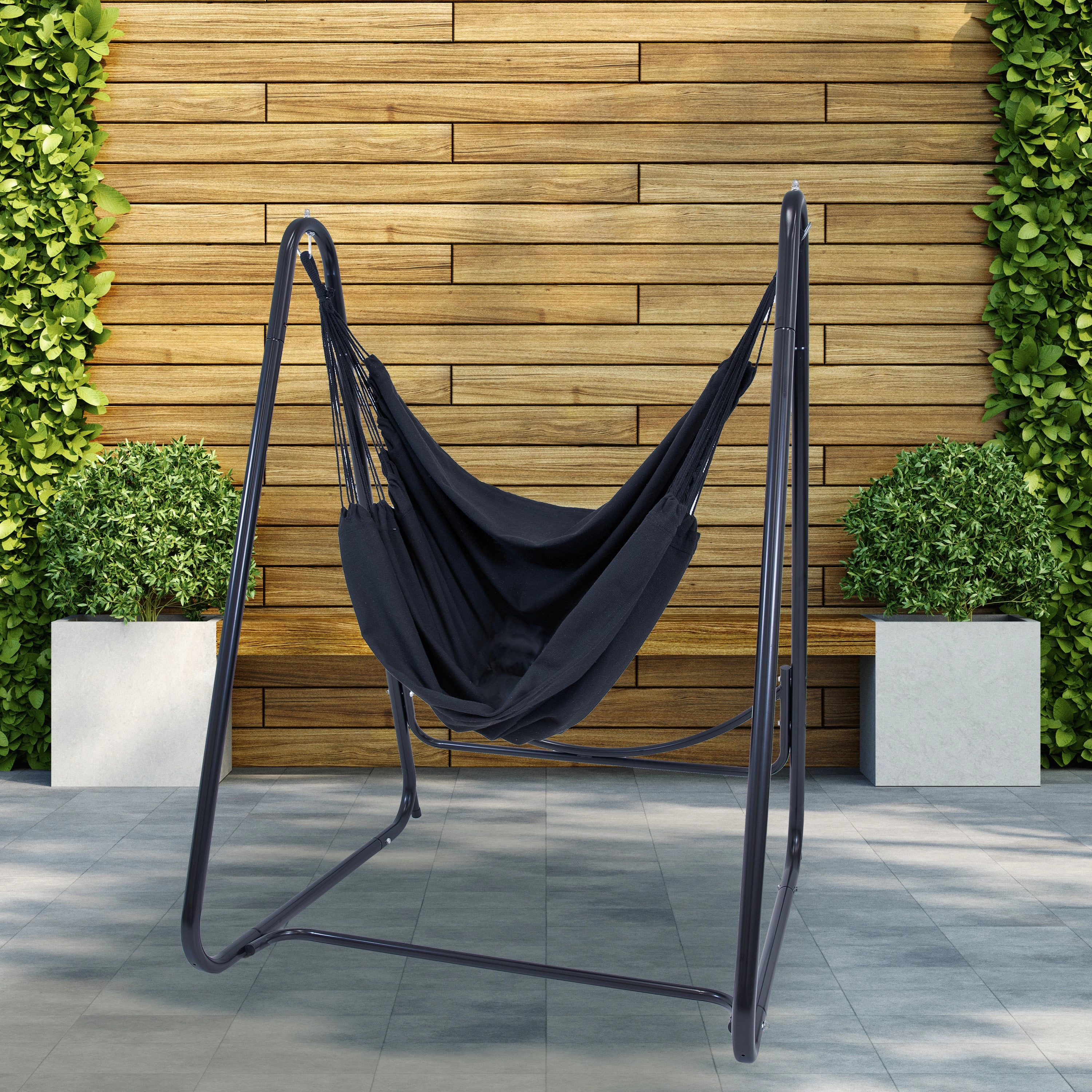 Sunnydaze Patio Hammock Chair with Stand for Outside - Steel A-Frame - Black