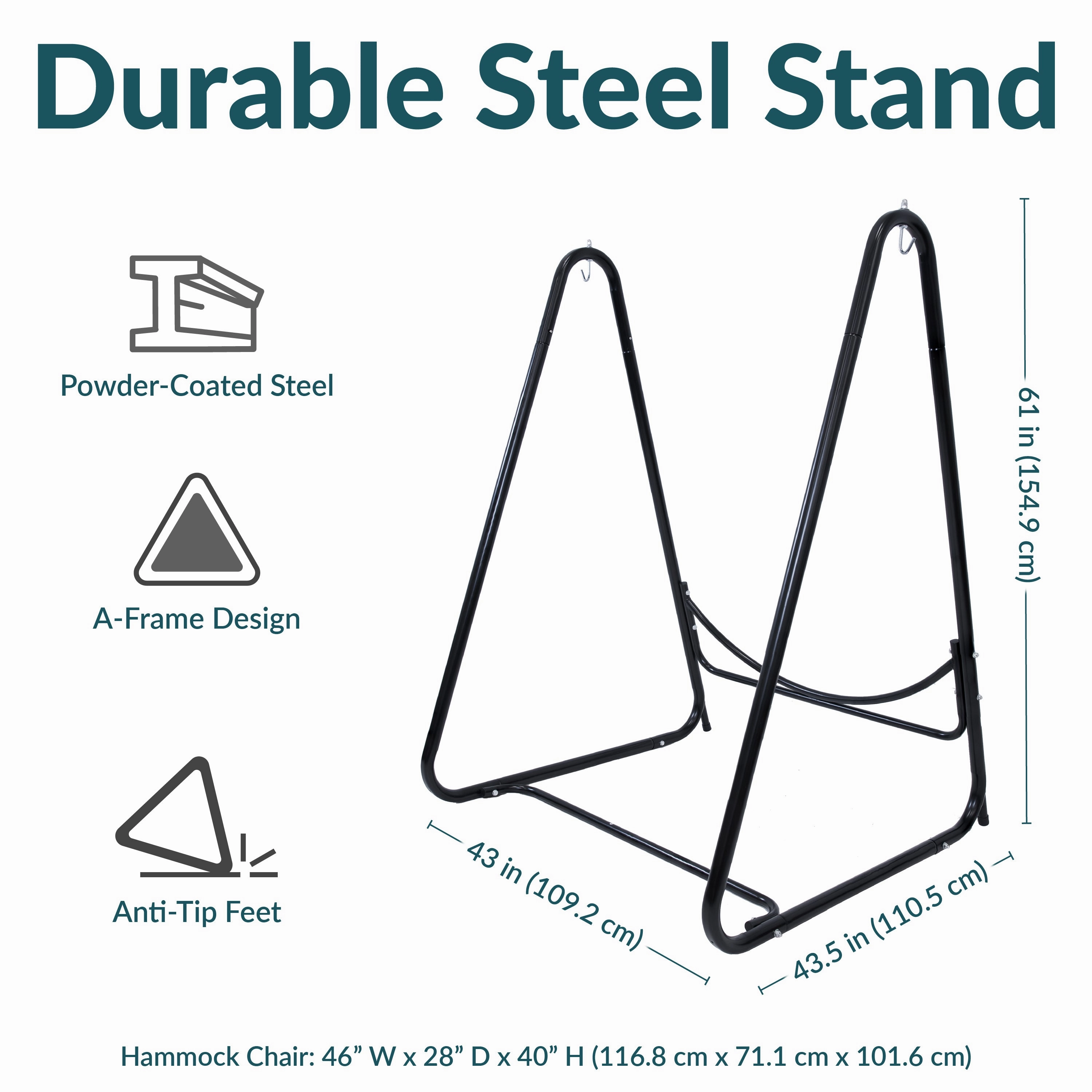 Sunnydaze Patio Hammock Chair with Stand for Outside - Steel A-Frame - Black