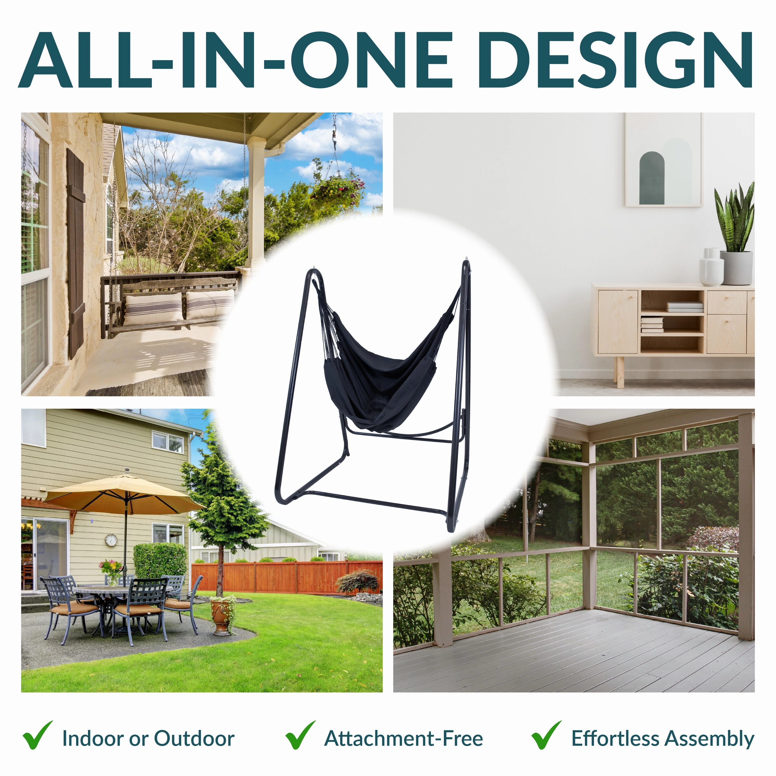 Sunnydaze Patio Hammock Chair with Stand for Outside - Steel A-Frame - Black
