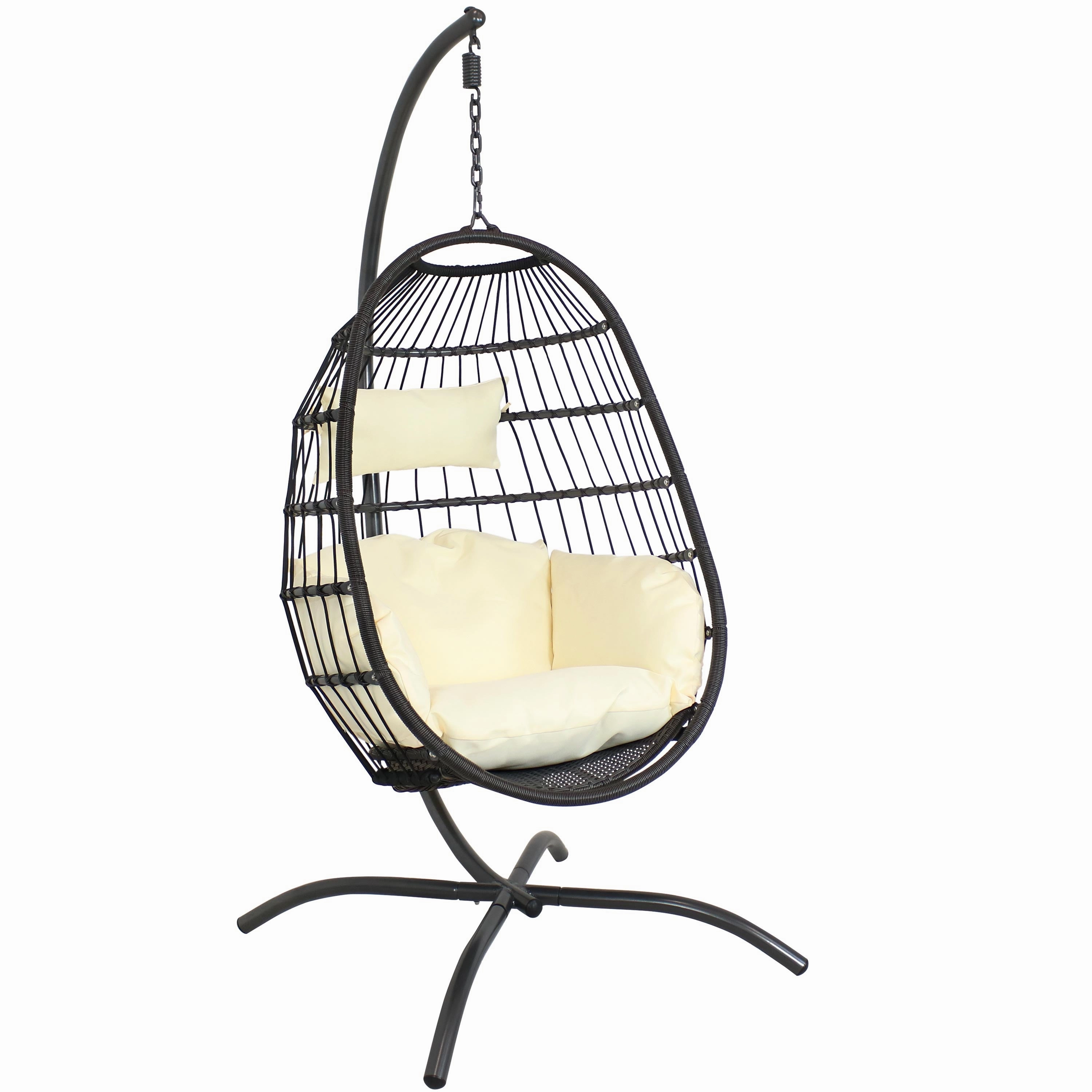 Sunnydaze Penelope Hanging Egg Chair with Seat Cushions and Standegg swing chair for outdoor use