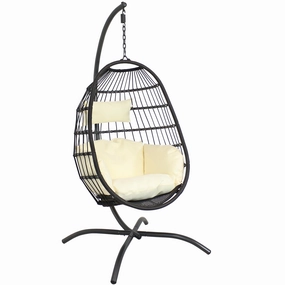 Sunnydaze Penelope Hanging Egg Chair with Seat Cushions and Standegg swing chair for outdoor use