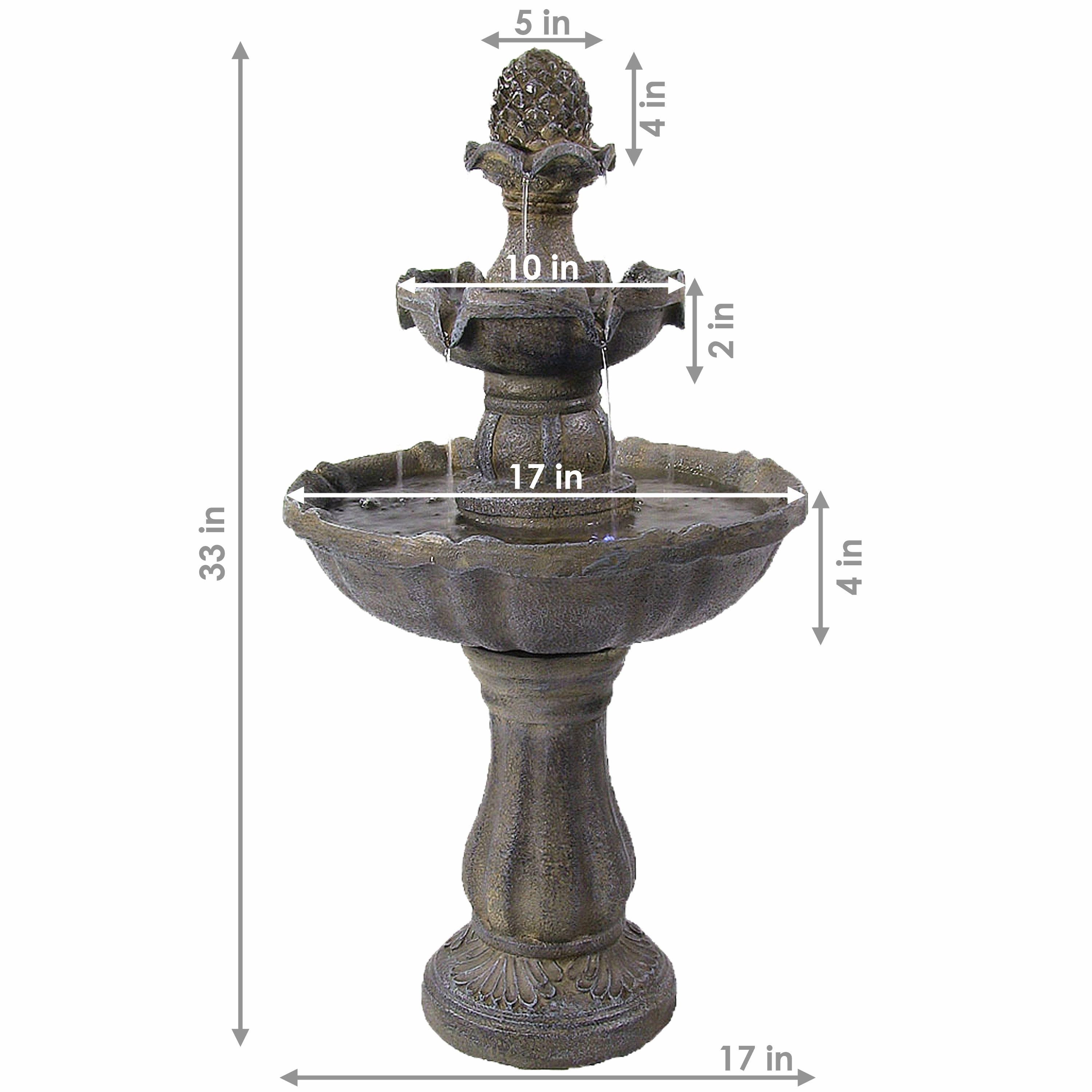 Sunnydaze Pineapple 2-Tier Solar Powered Fountain  with Battery Backup Fountain - 33"