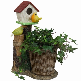 Sunnydaze Polyresin Bird House Statue Planter with Solar Lighted Birds decorative outdoor planter box designs
