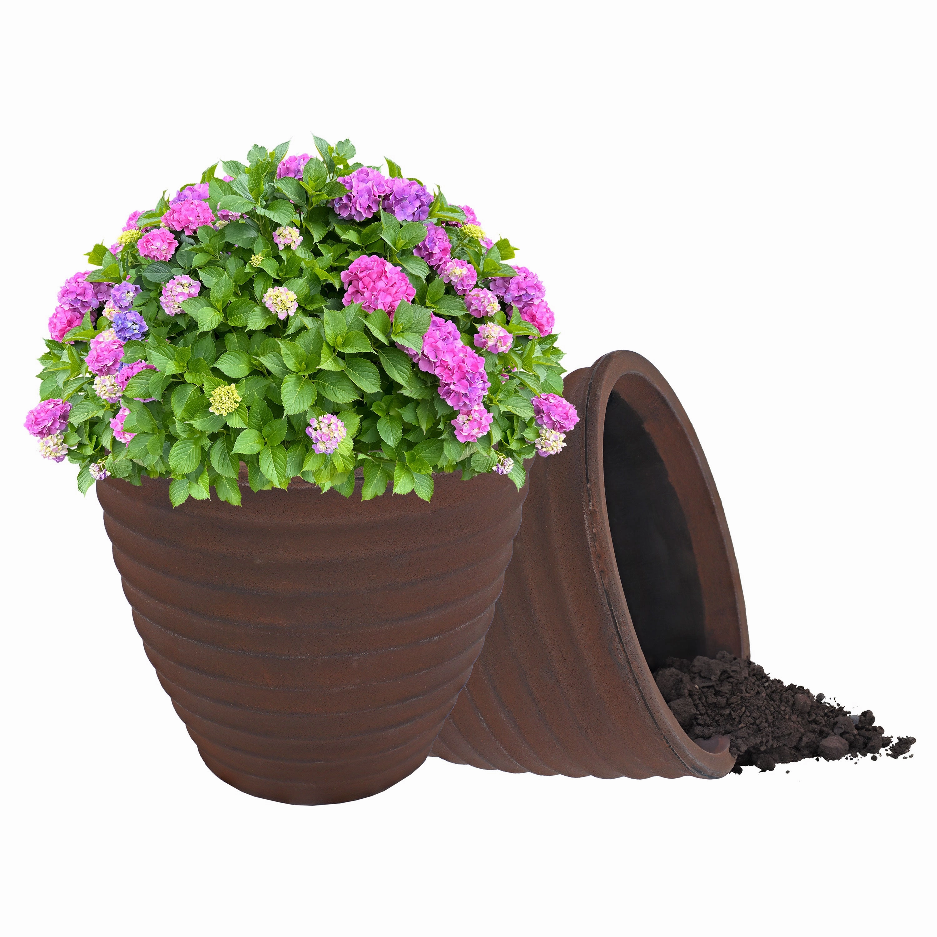 Sunnydaze Polyresin Ribbed Outdoor Plant Pot - Rust