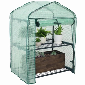 Sunnydaze Portable 2-Tier Mini Greenhouse for Outdoors - Green decorative outdoor planter box designs
