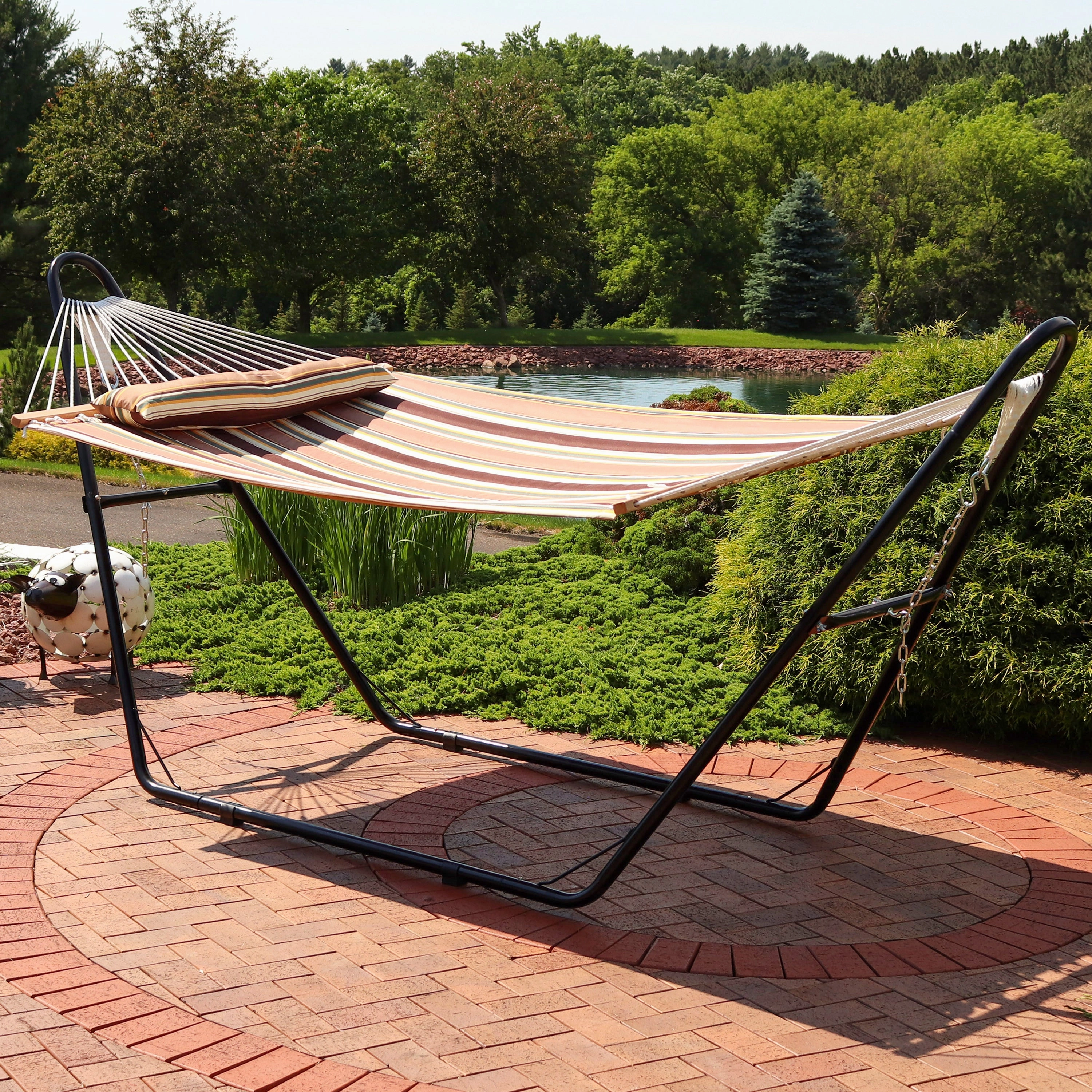Sunnydaze Quilted 2-Person Hammock with Multi-Use Universal Stand