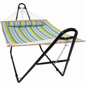 Sunnydaze Quilted 2-Person Hammock with Multi-Use Universal Stand double size outdoor hammock for couples