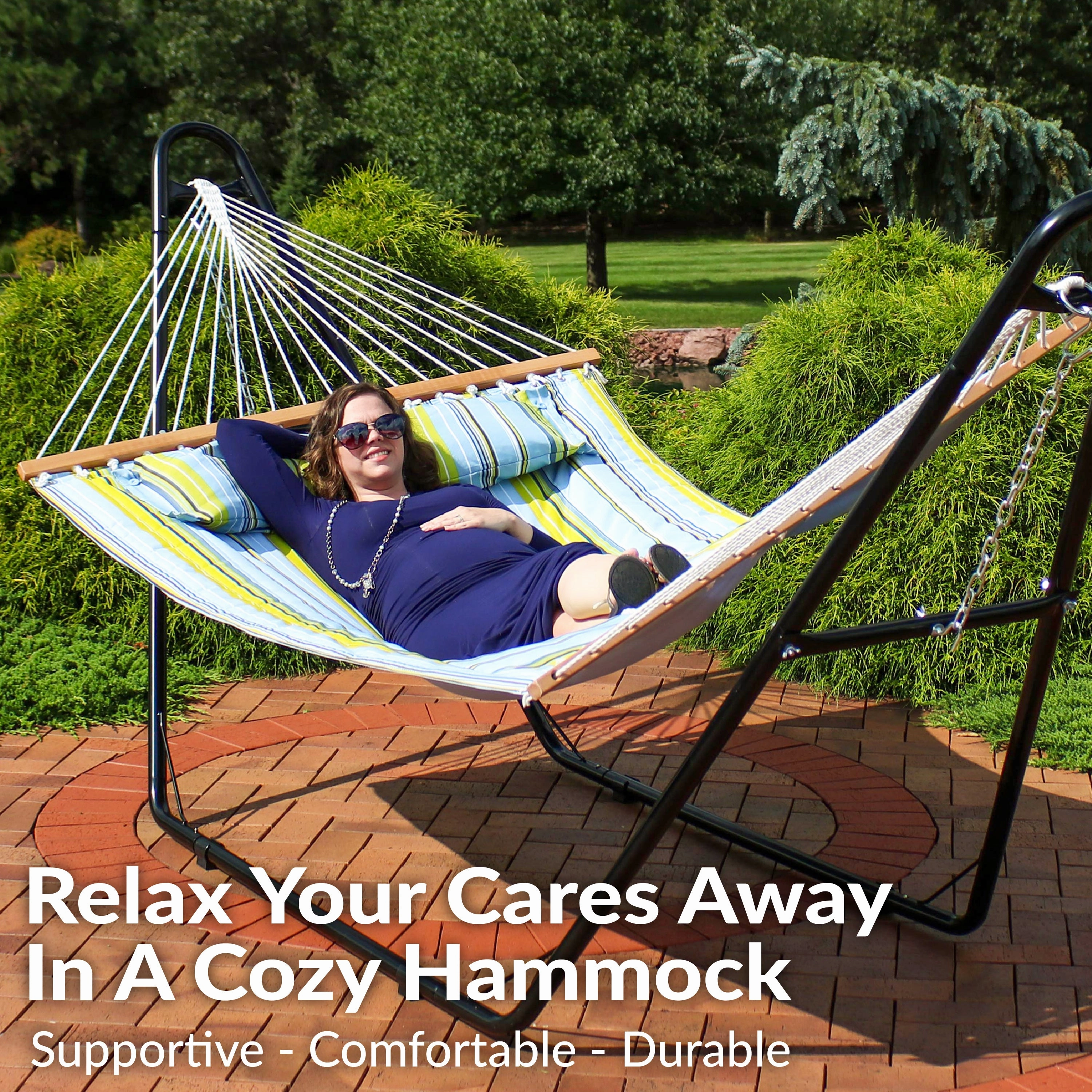 Sunnydaze Quilted 2-Person Hammock with Multi-Use Universal Stand