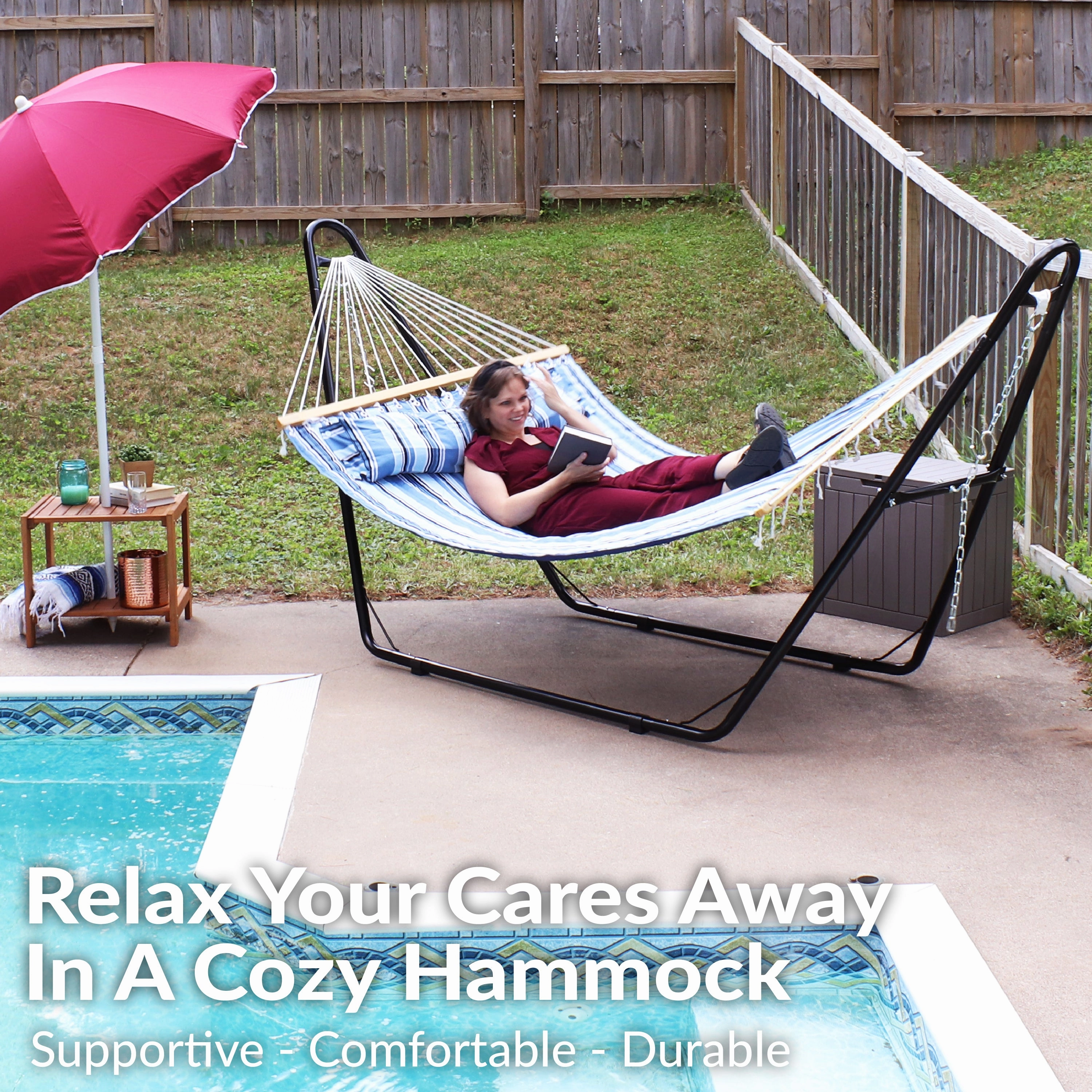 Sunnydaze Quilted 2-Person Hammock with Multi-Use Universal Stand
