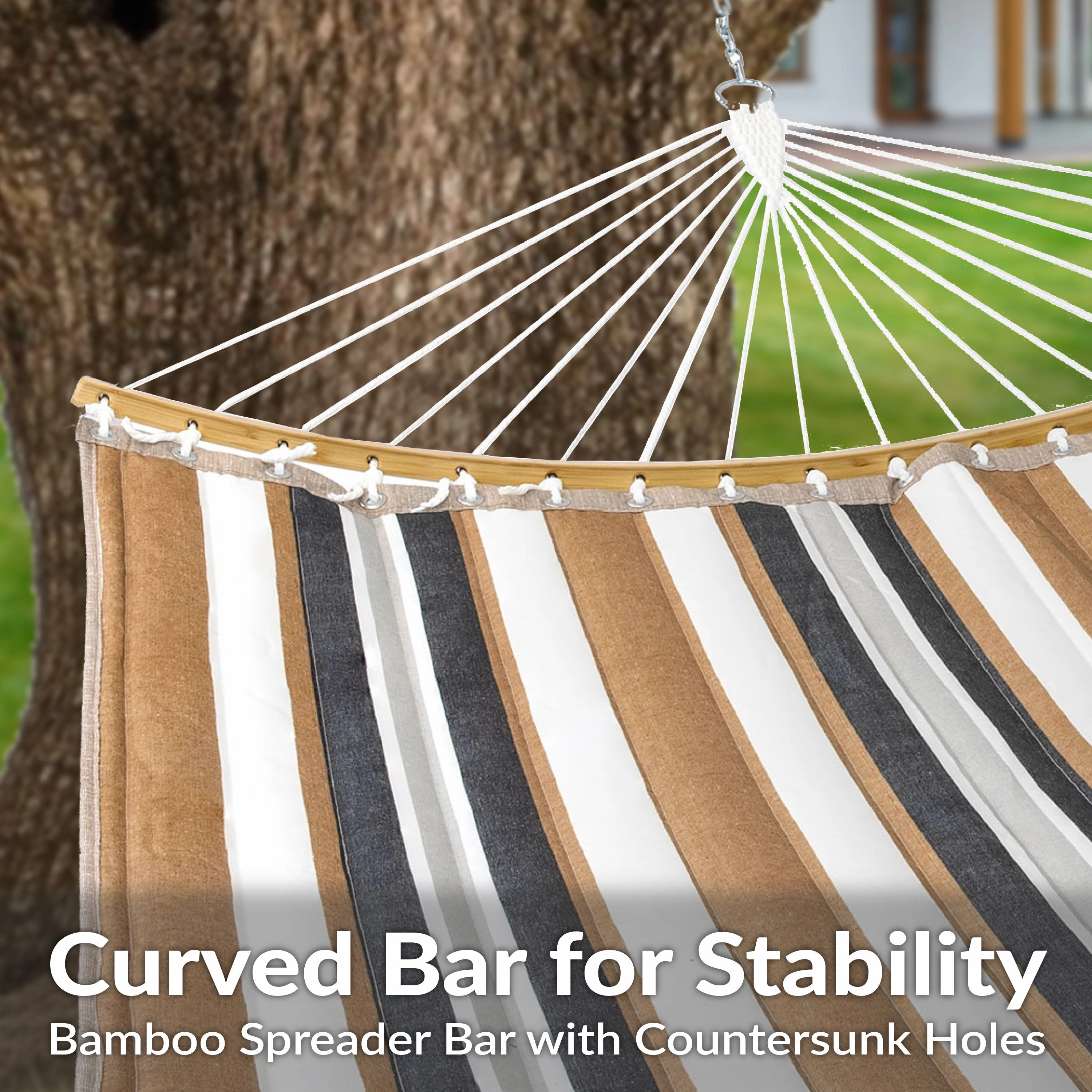 Sunnydaze Quilted Hammock with Curved Bamboo Spreader Bar and Pillow