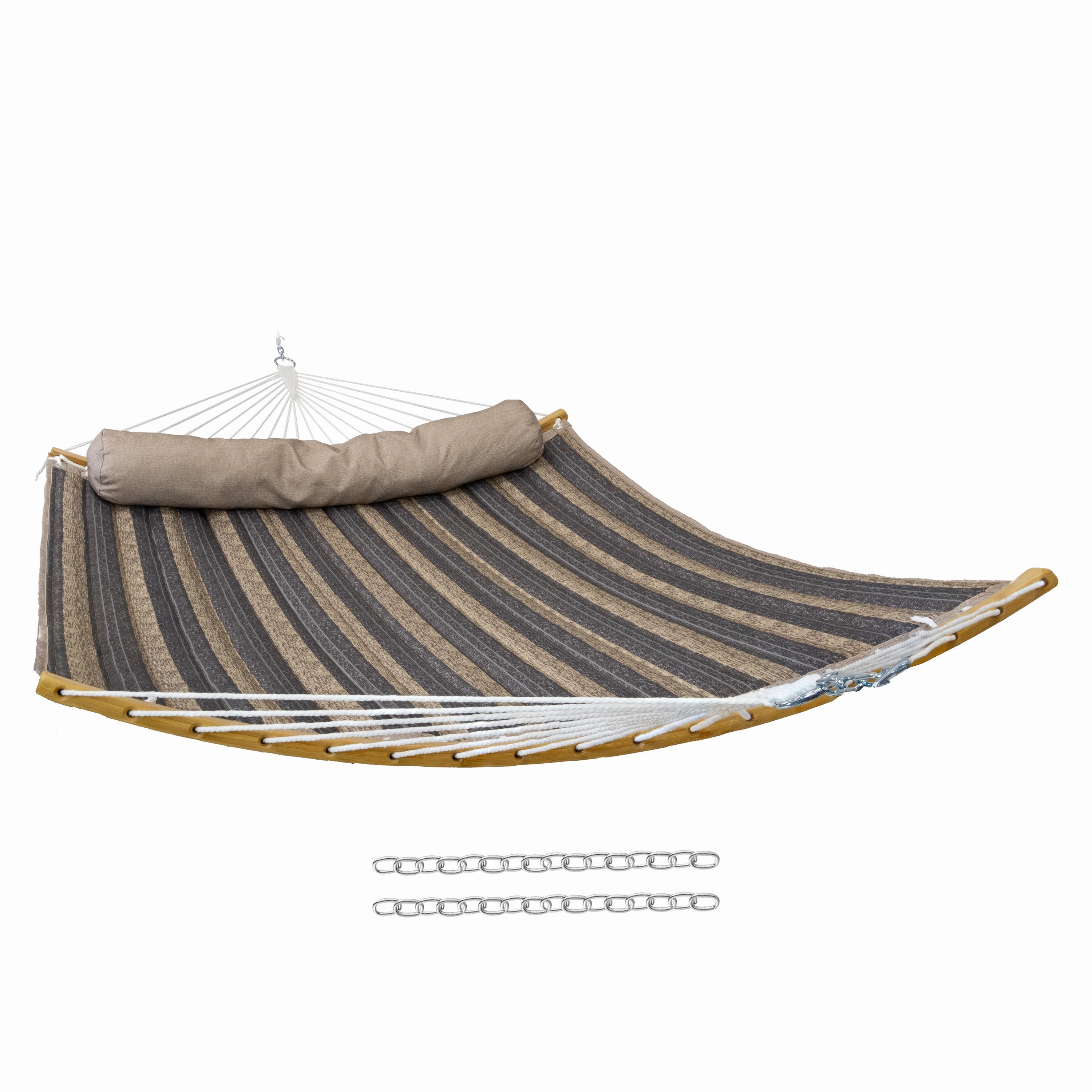 Sunnydaze Quilted Hammock with Curved Bamboo Spreader Bar and Pillow
