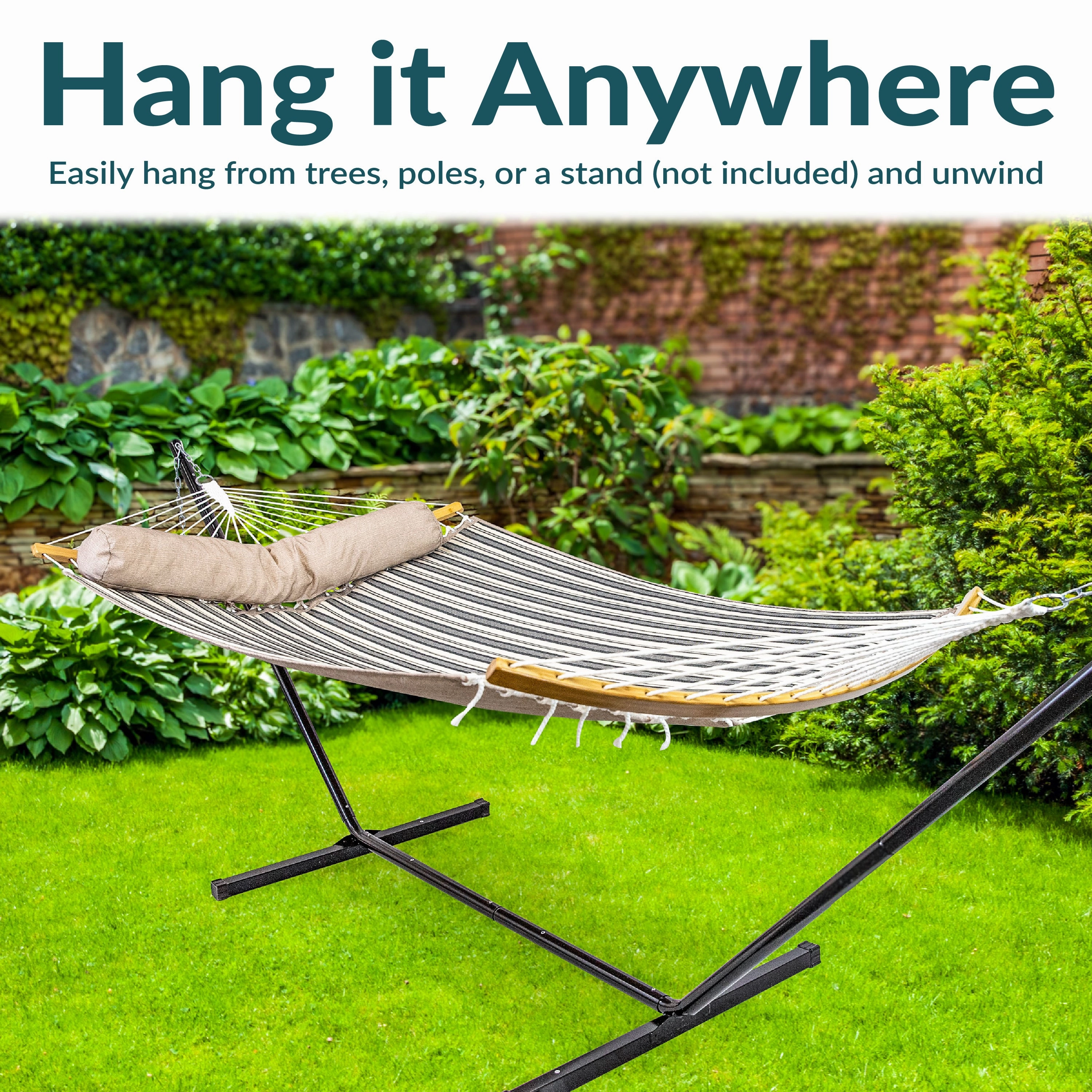 Sunnydaze Quilted Hammock with Curved Bamboo Spreader Bar and Pillow