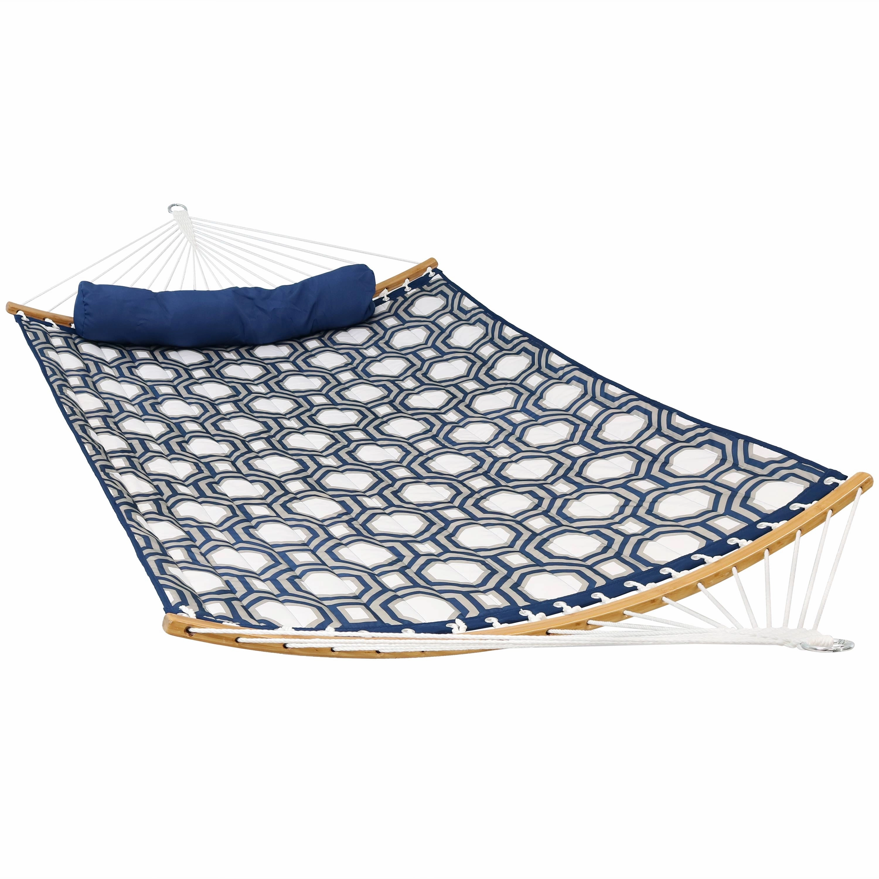 Sunnydaze Quilted Hammock with Curved Bamboo Spreader Bar and Pillow double size outdoor hammock for couples