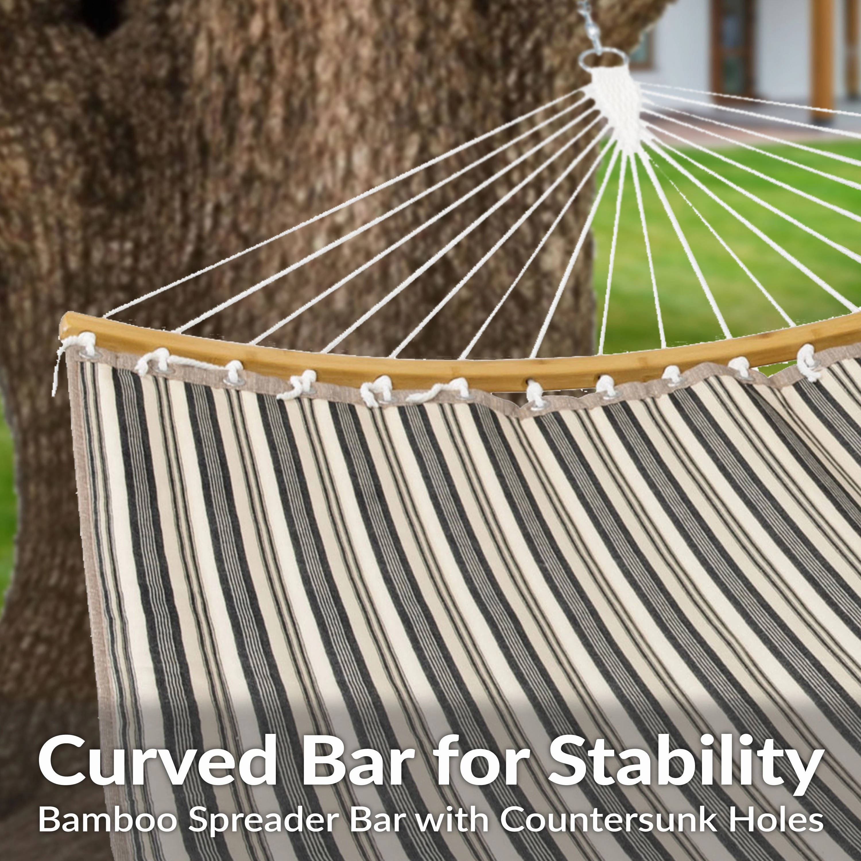 Sunnydaze Quilted Hammock with Curved Bamboo Spreader Bar and Pillow
