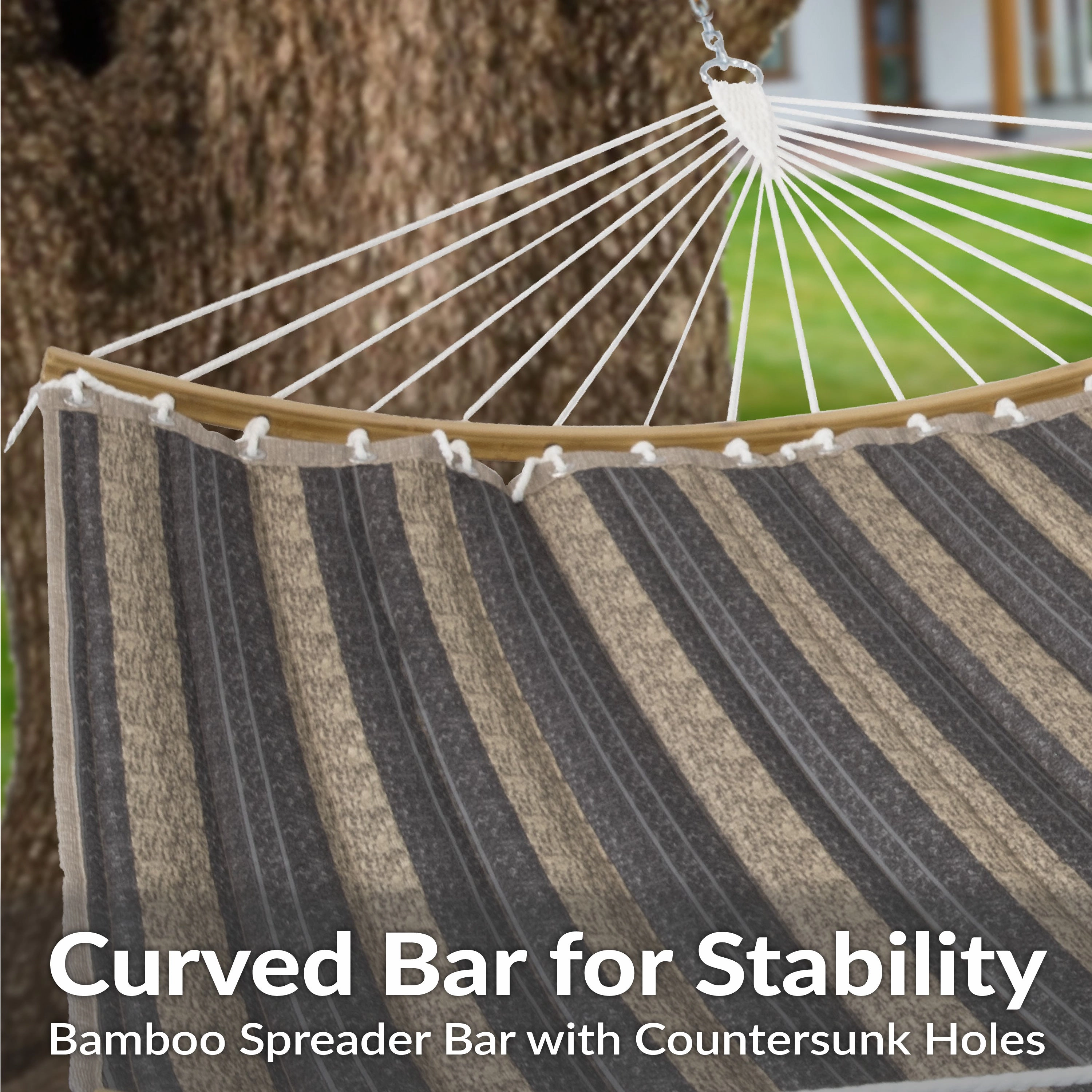 Sunnydaze Quilted Hammock with Curved Bamboo Spreader Bar and Pillow