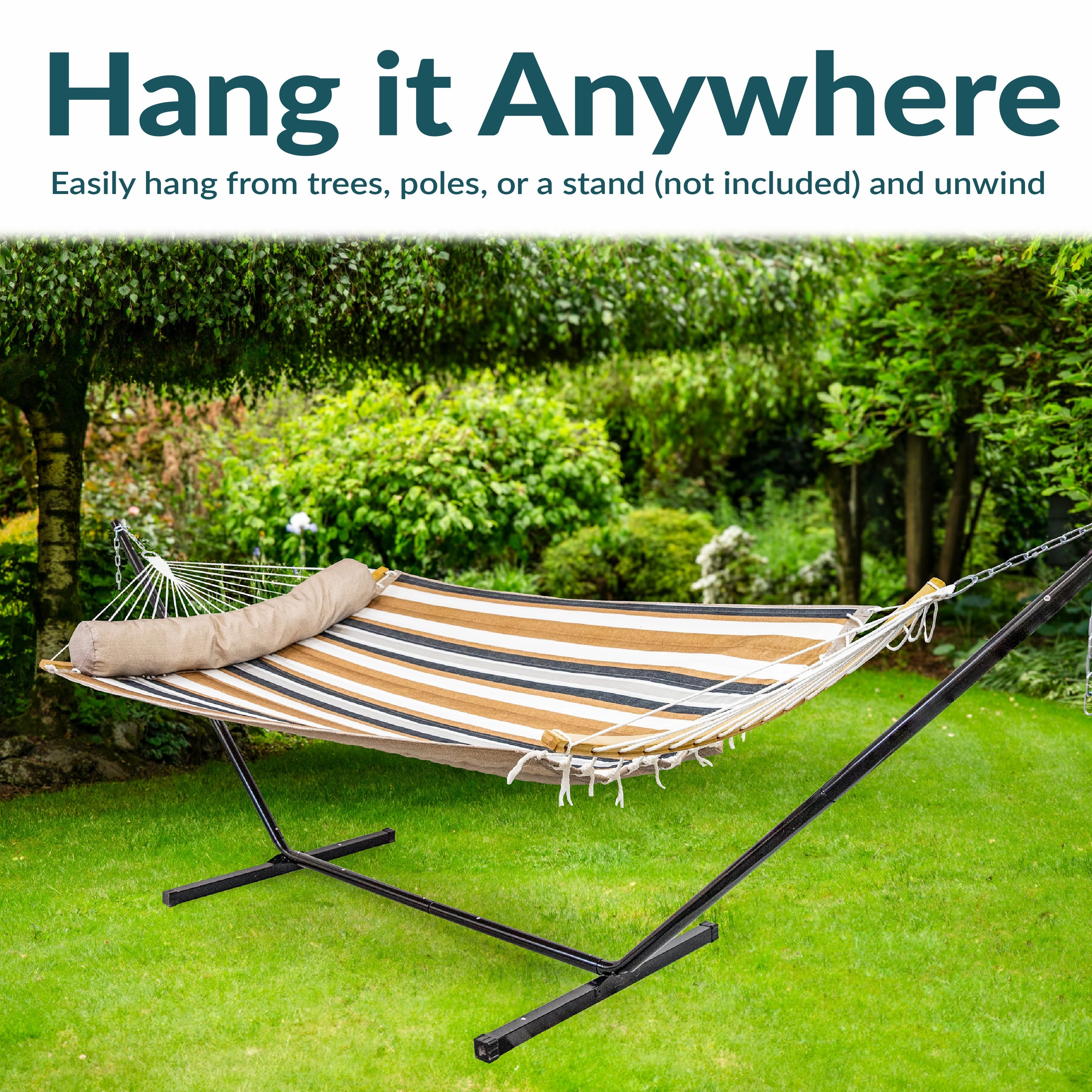 Sunnydaze Quilted Hammock with Curved Bamboo Spreader Bar and Pillow