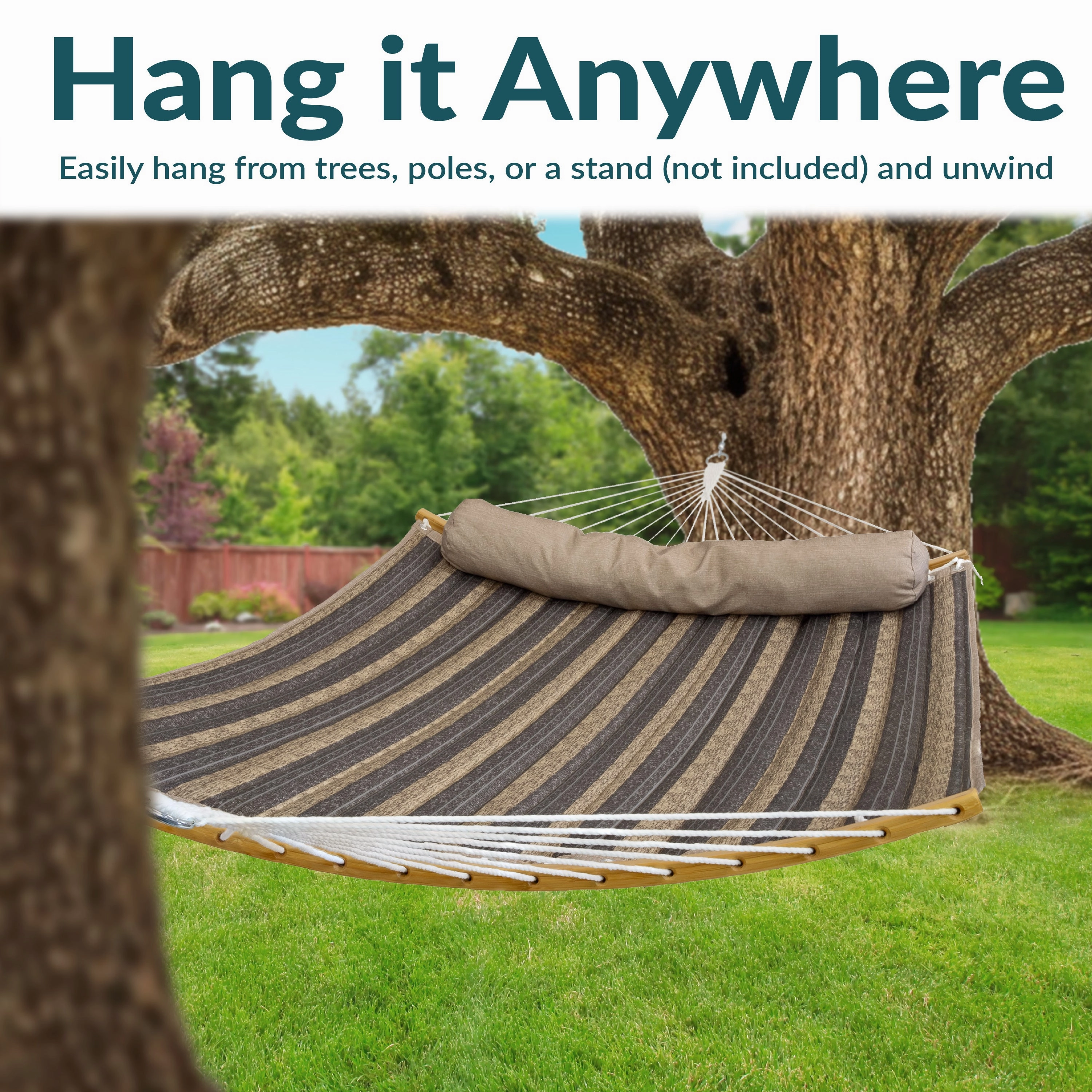 Sunnydaze Quilted Hammock with Curved Bamboo Spreader Bar and Pillow