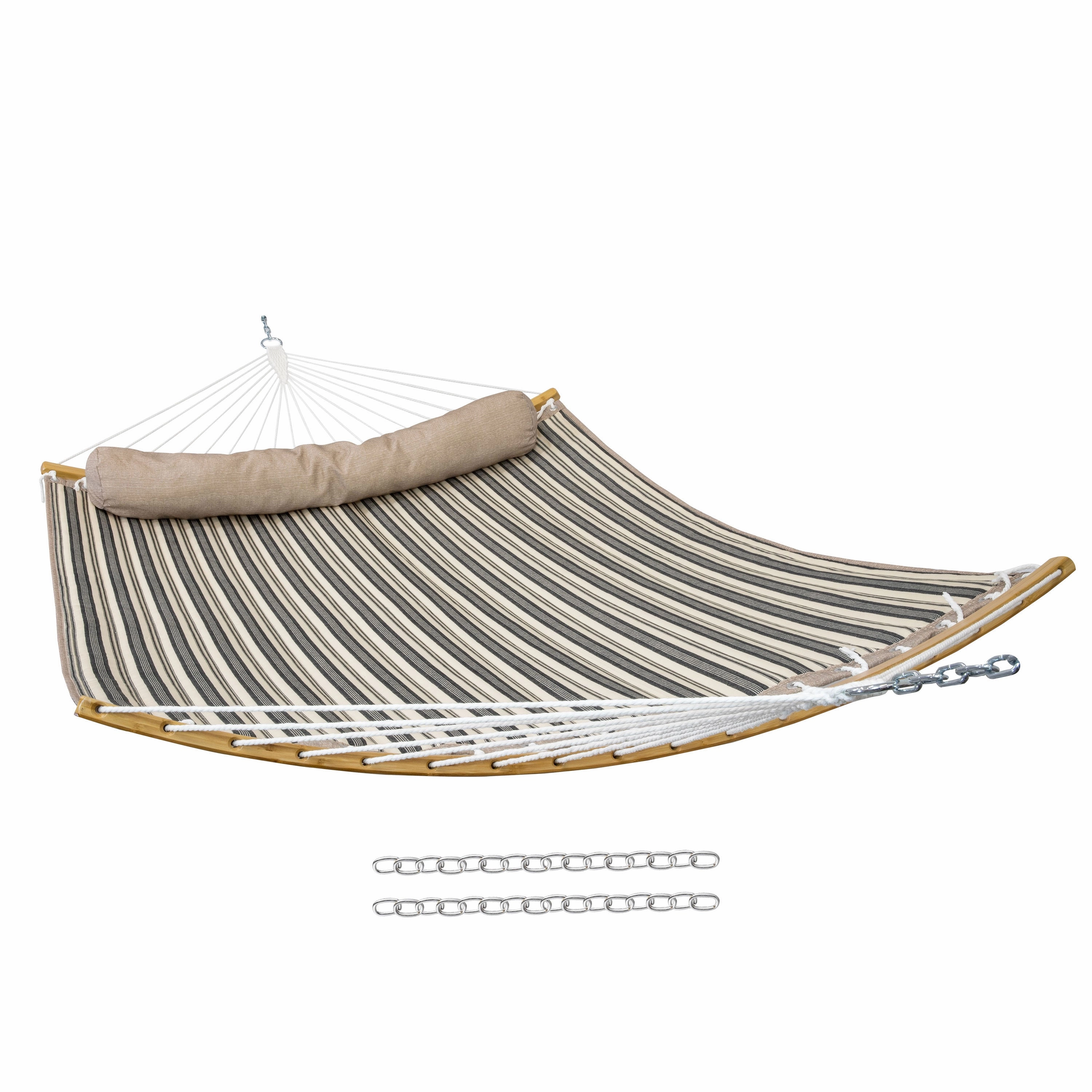 Sunnydaze Quilted Hammock with Curved Bamboo Spreader Bar and Pillow