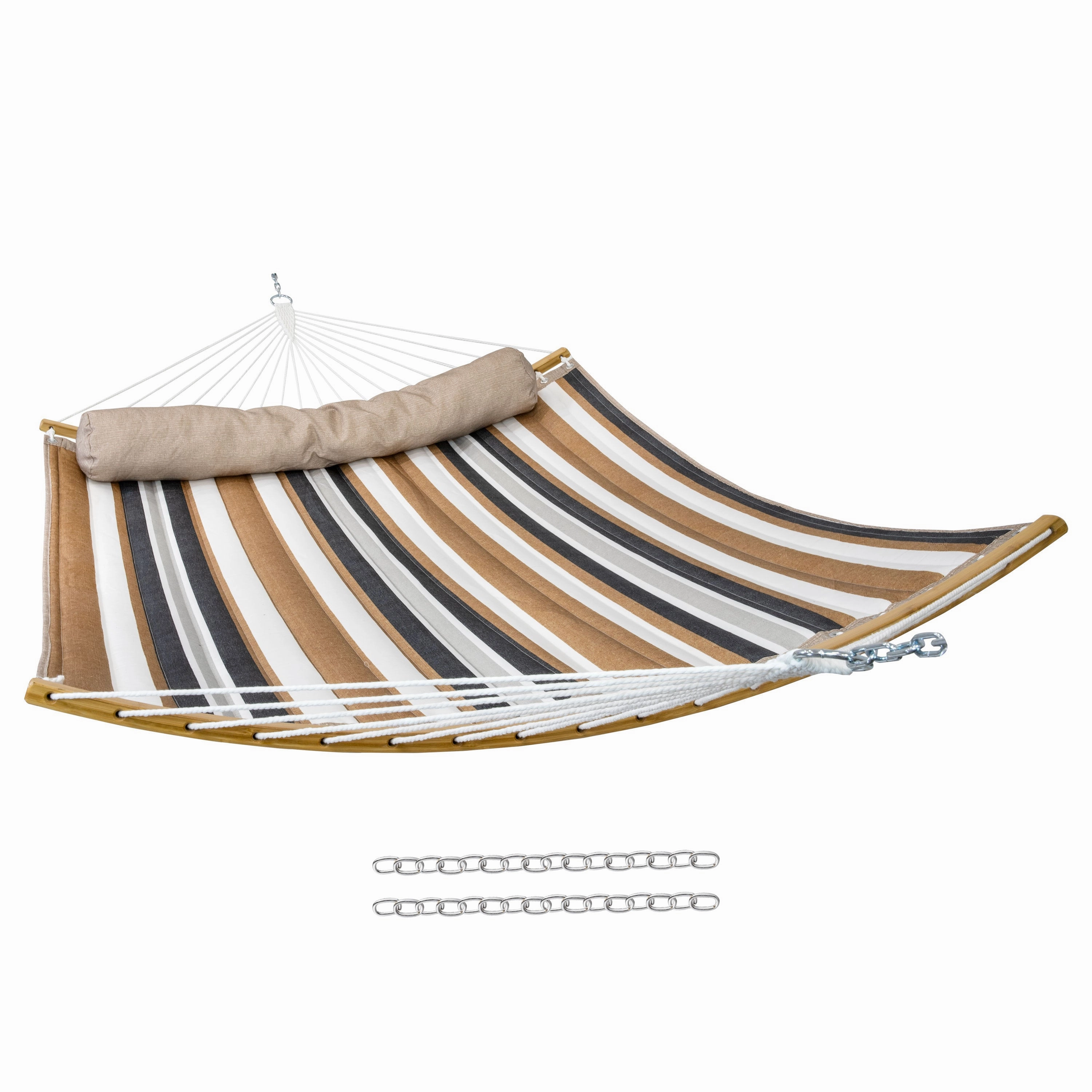 Sunnydaze Quilted Hammock with Curved Bamboo Spreader Bar and Pillow