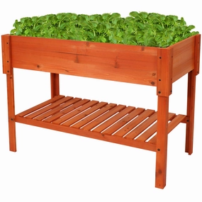 Sunnydaze Raised Wood Garden Bed Planter Box with Shelf decorative outdoor planter box designs