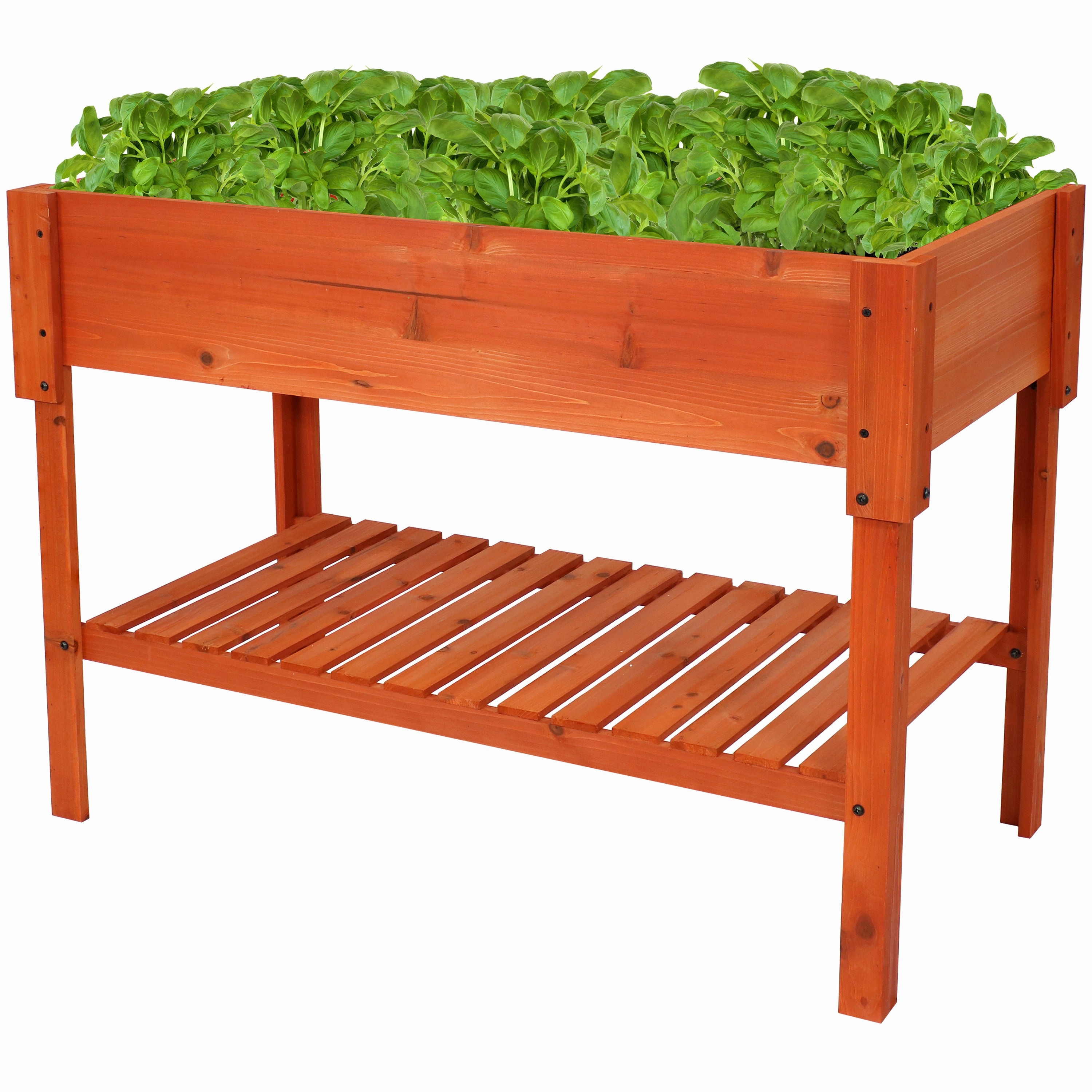 Sunnydaze Raised Wood Garden Bed Planter Box with Shelf decorative outdoor planter box designs