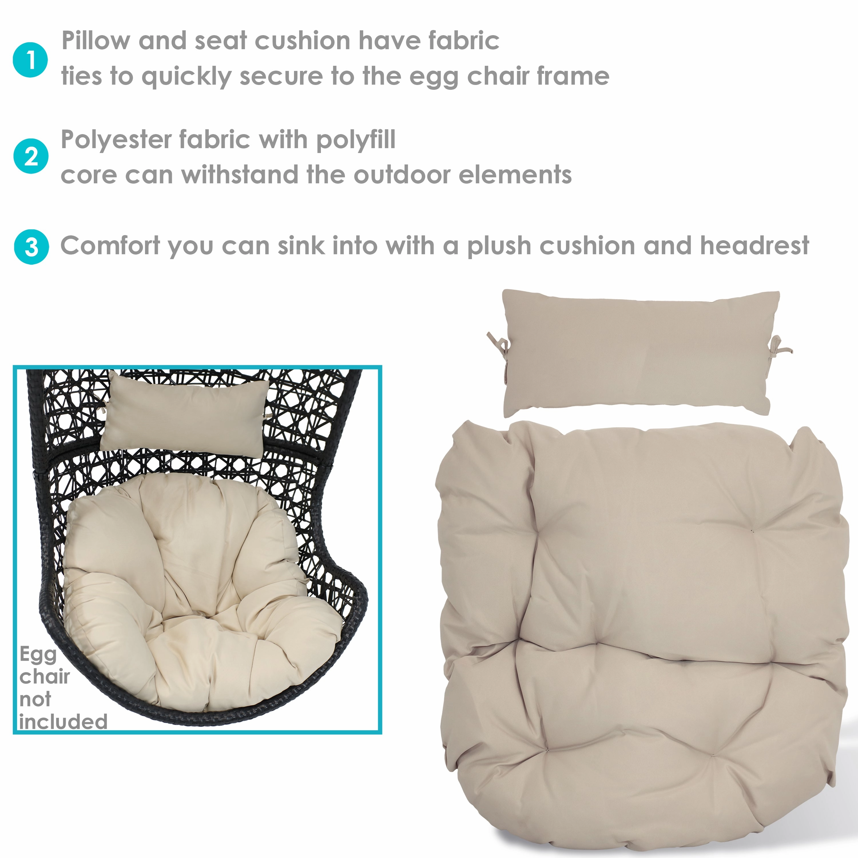 Sunnydaze Replacement Seat Cushion and Headrest Pillow for Cordelia Egg Chair