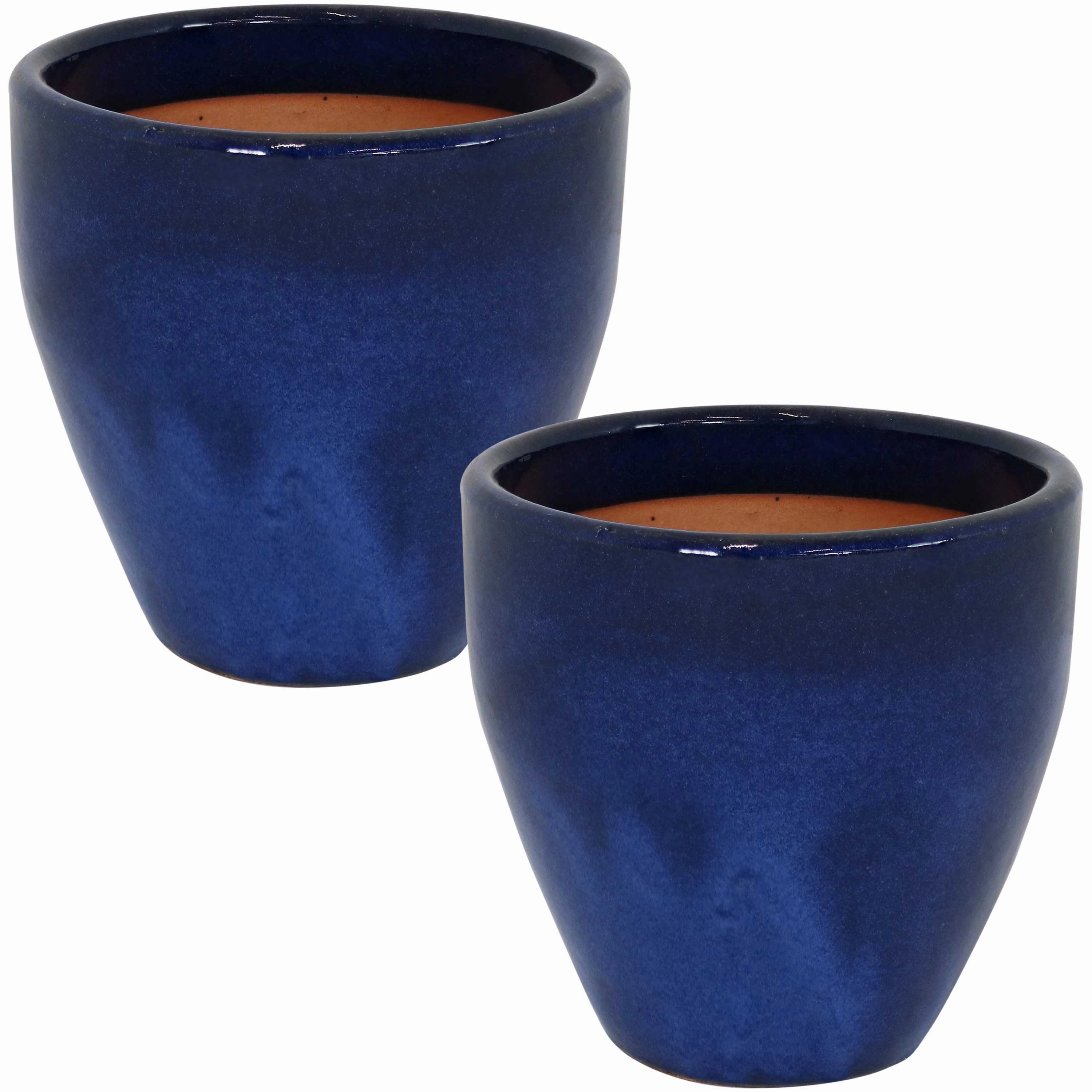 Sunnydaze Resort Glazed Ceramic Planter with Drainage Holes - Set of 2