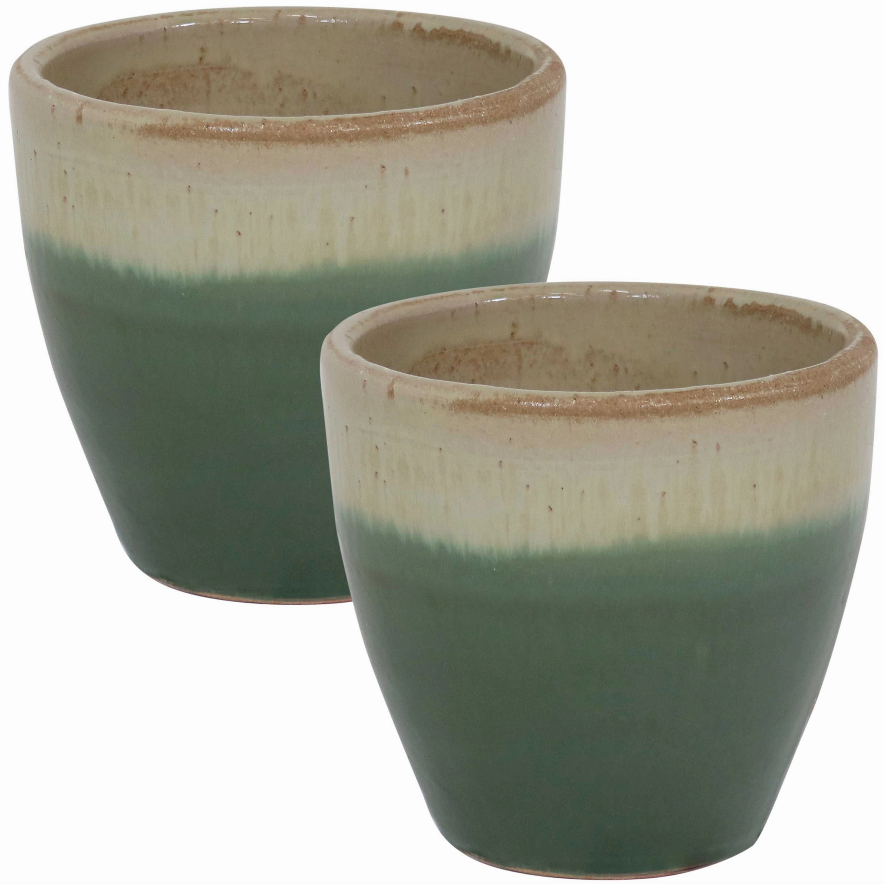 Sunnydaze Resort Glazed Ceramic Planter with Drainage Holes - Set of 2